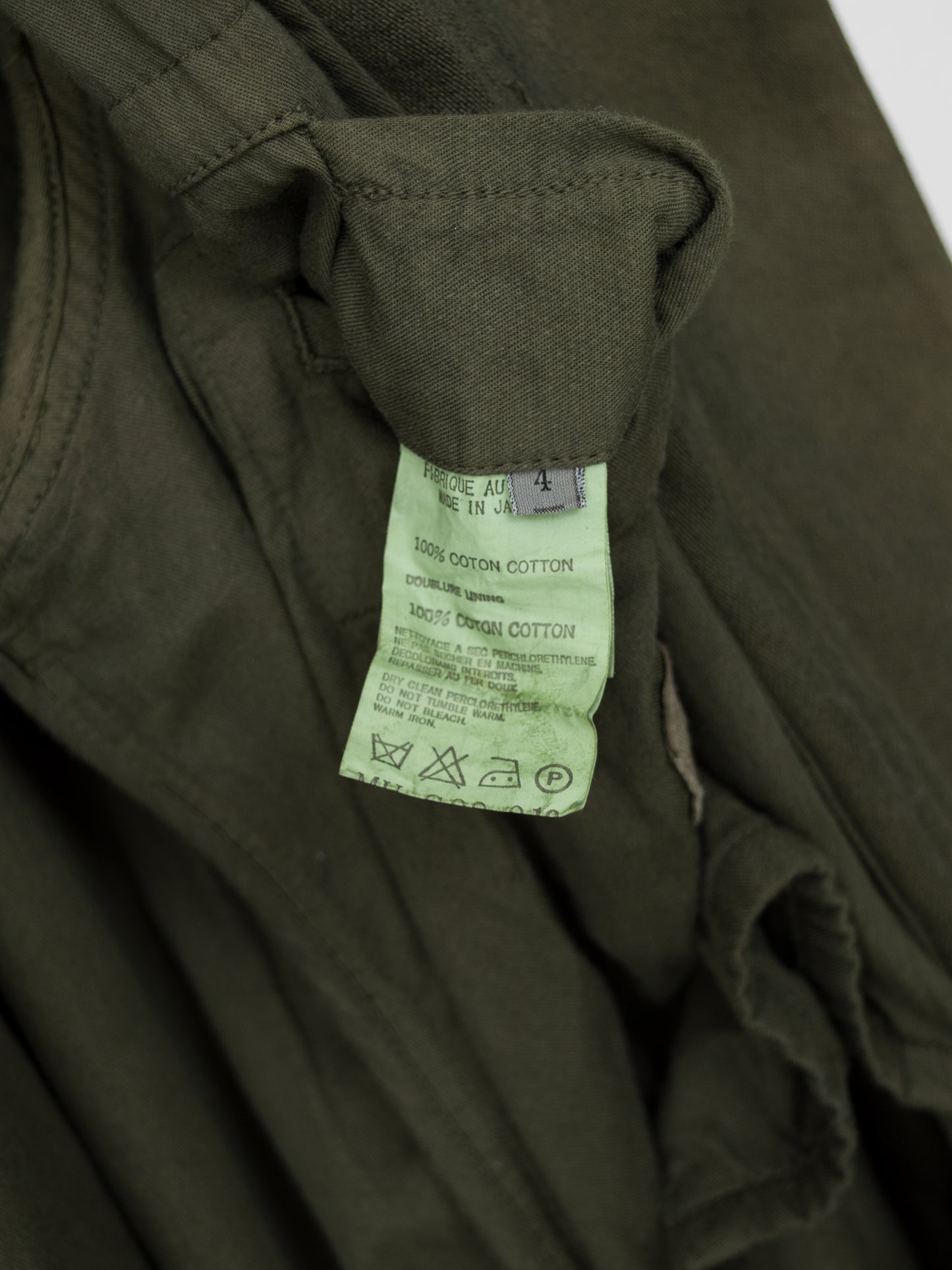 a/w 03 garment dyed motorcycle coat olive drab ∙ cotton ∙ large