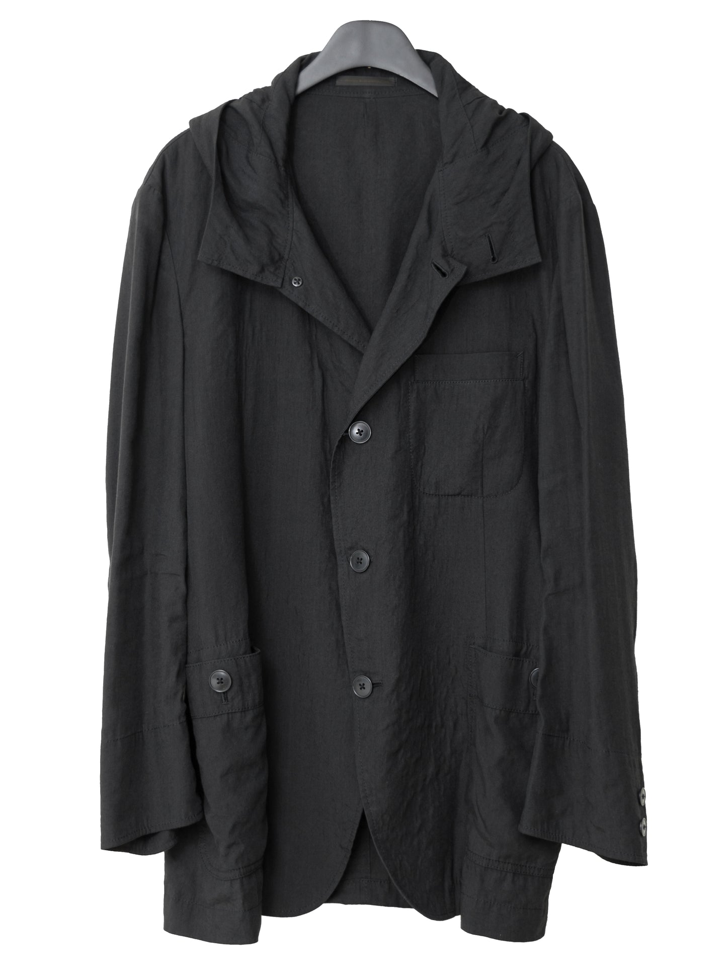 s/s 08 hooded tailored jacket black ∙ ramie rayon ∙ medium