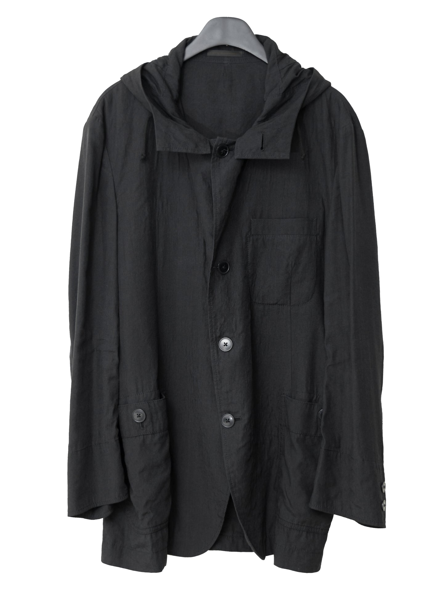 s/s 08 hooded tailored jacket black ∙ ramie rayon ∙ medium
