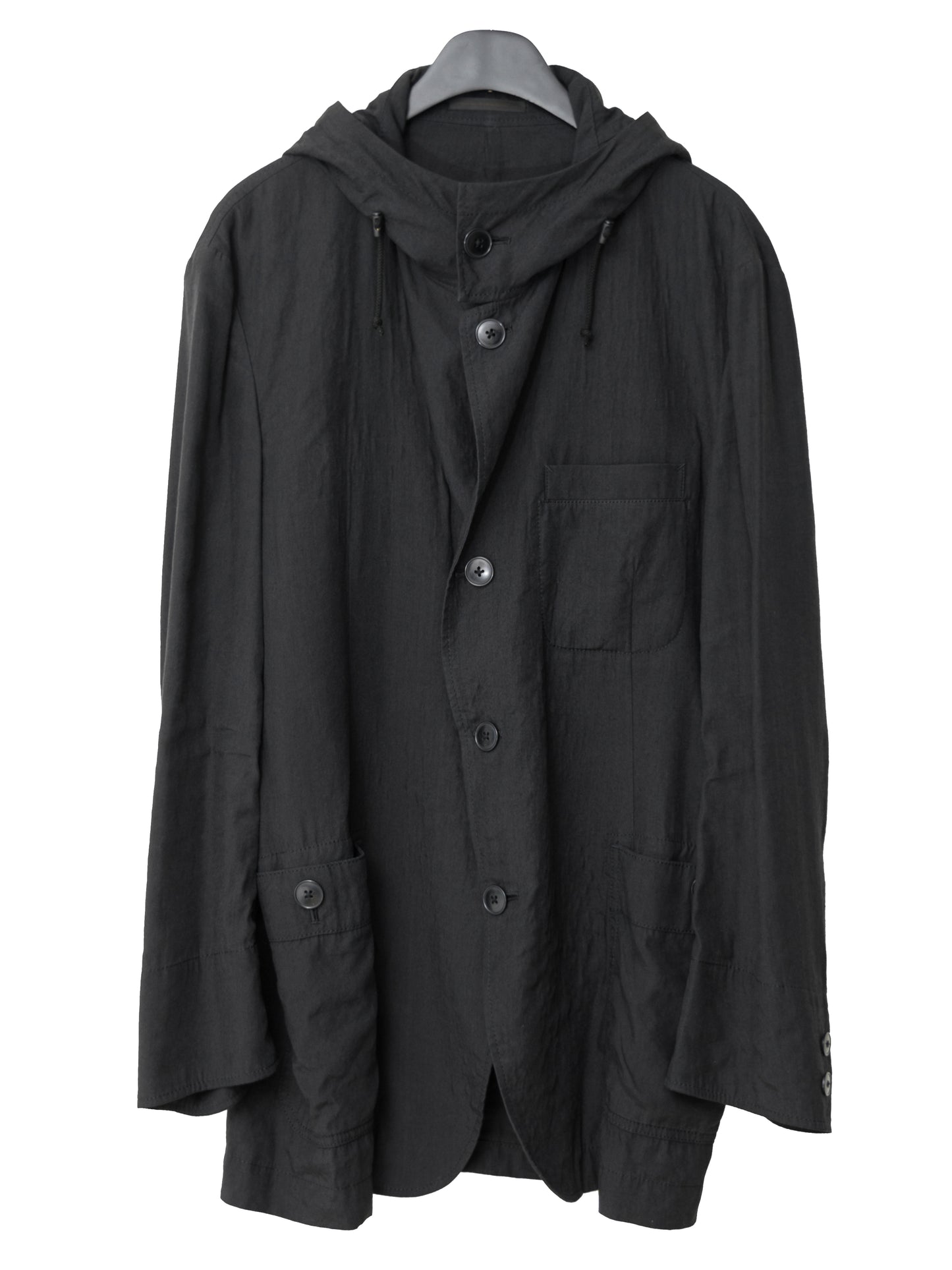 s/s 08 hooded tailored jacket black ∙ ramie rayon ∙ medium