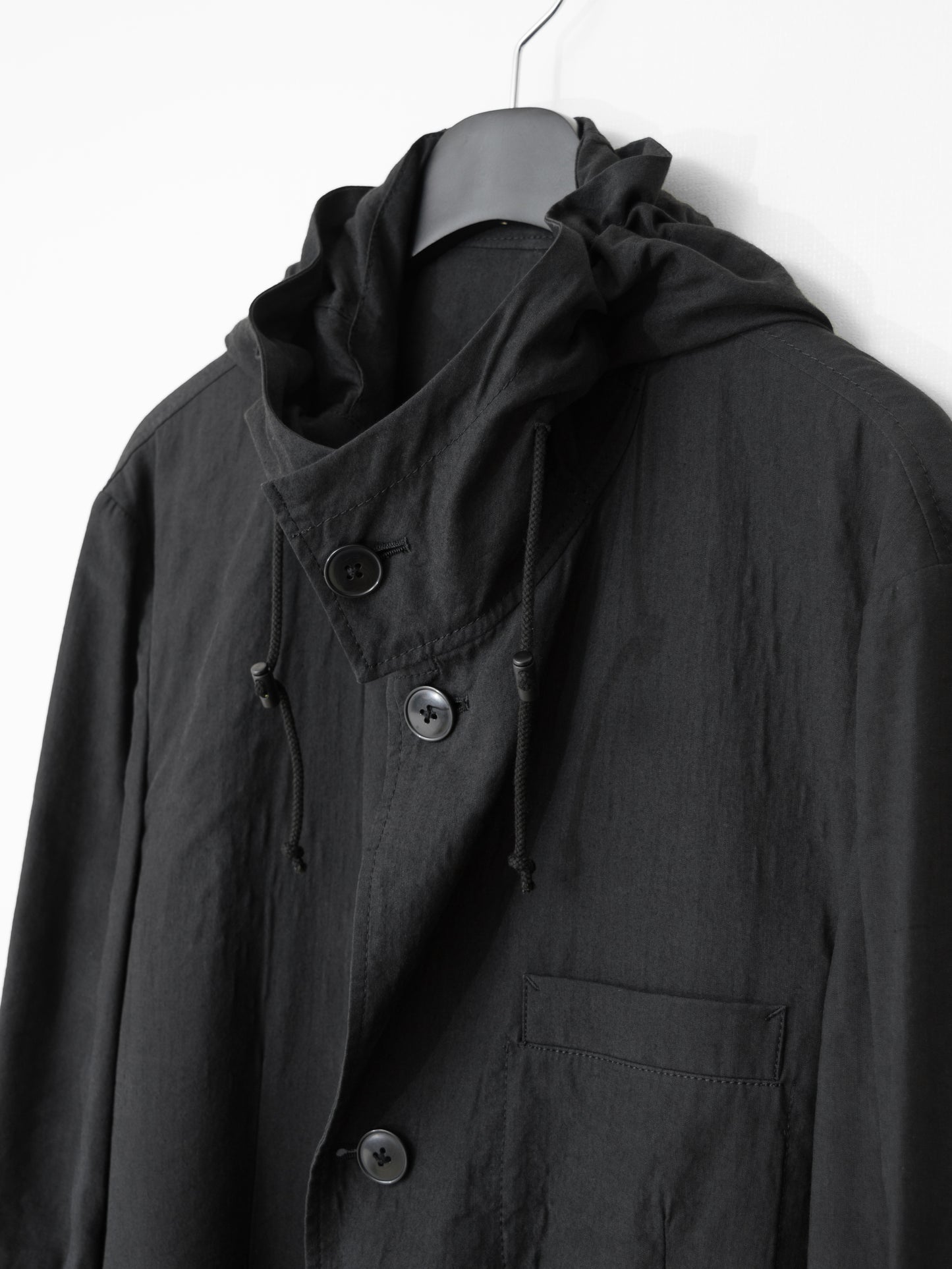 s/s 08 hooded tailored jacket black ∙ ramie rayon ∙ medium