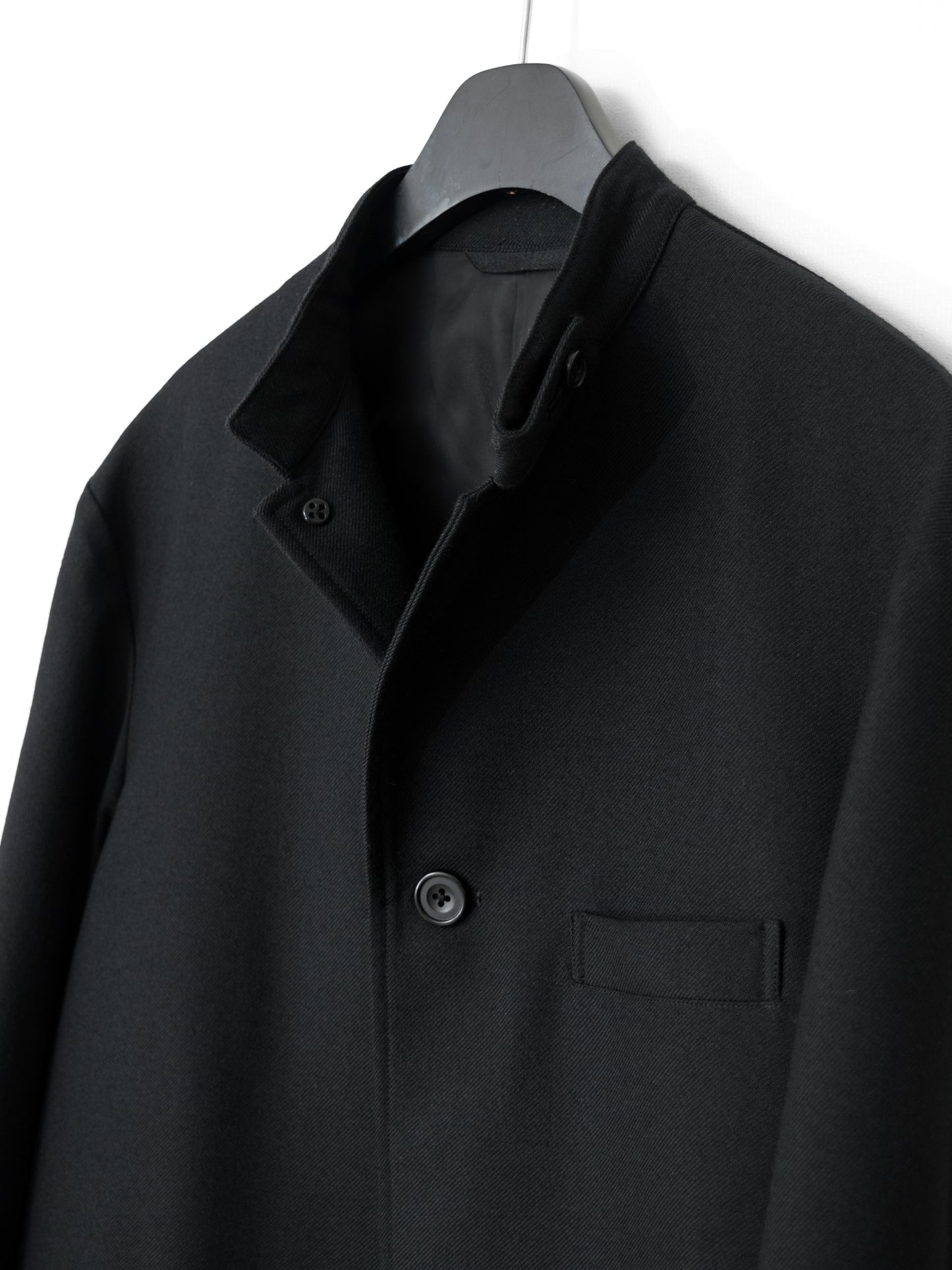 band collar tailored coat black ∙ heavy wool gabardine ∙ medium