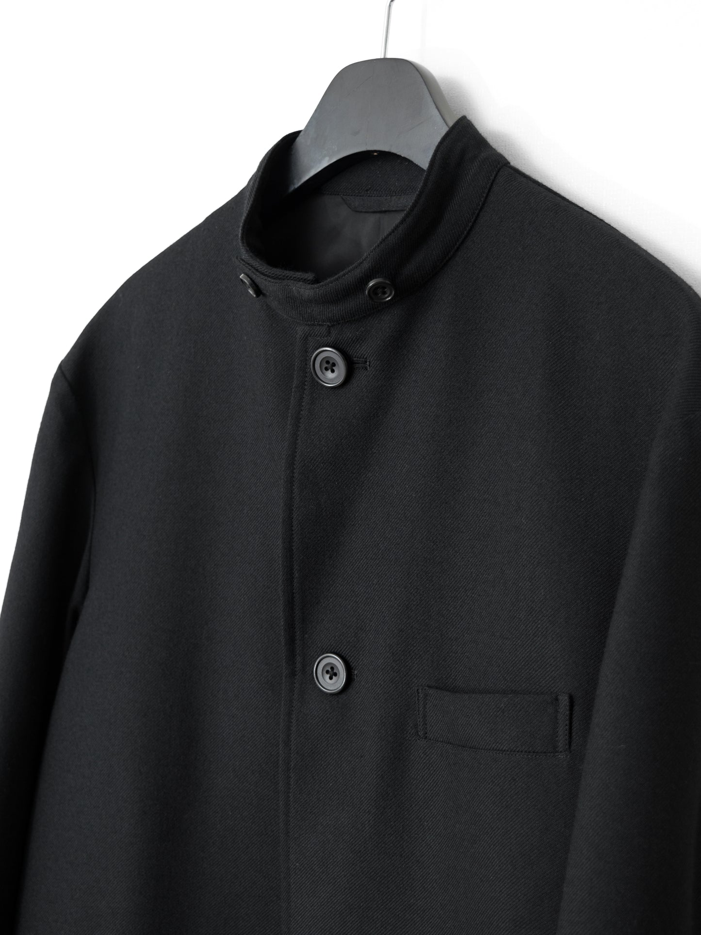 band collar tailored coat black ∙ heavy wool gabardine ∙ medium