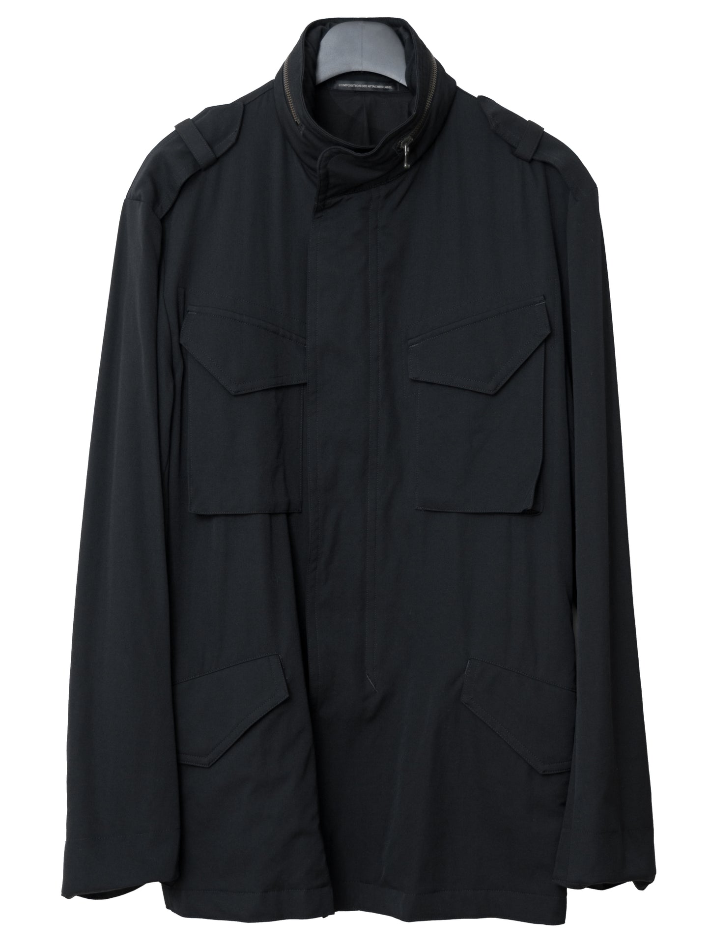 s/s 09 silk hooded m-65 jacket black ∙ wool gabardine ∙ large