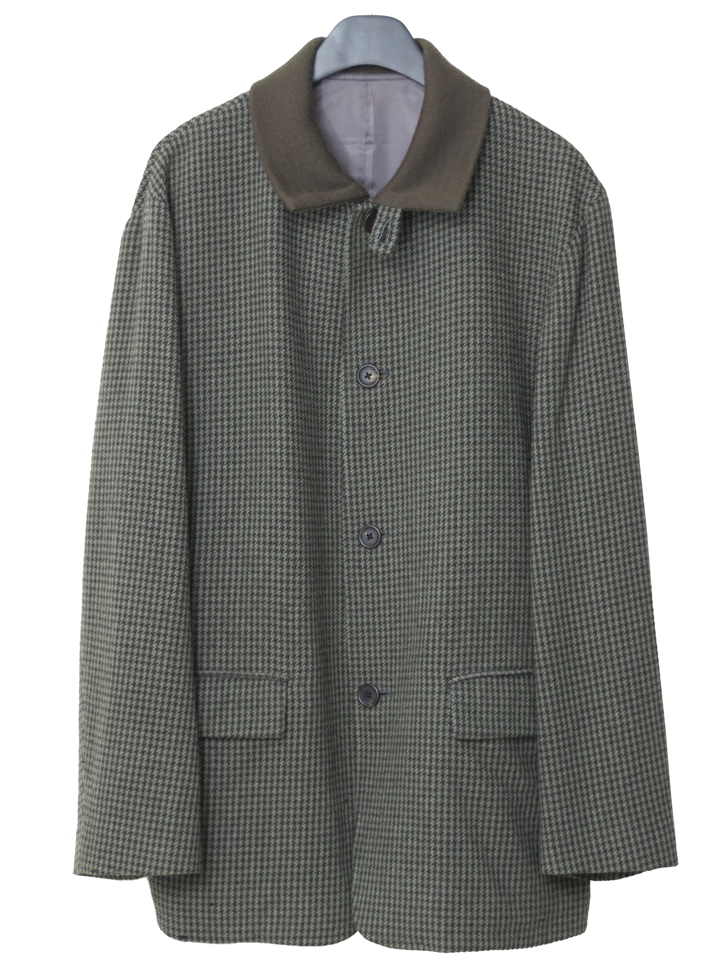 rib collar houndstooth jacket khaki green ∙ wool rayon nylon ∙ medium