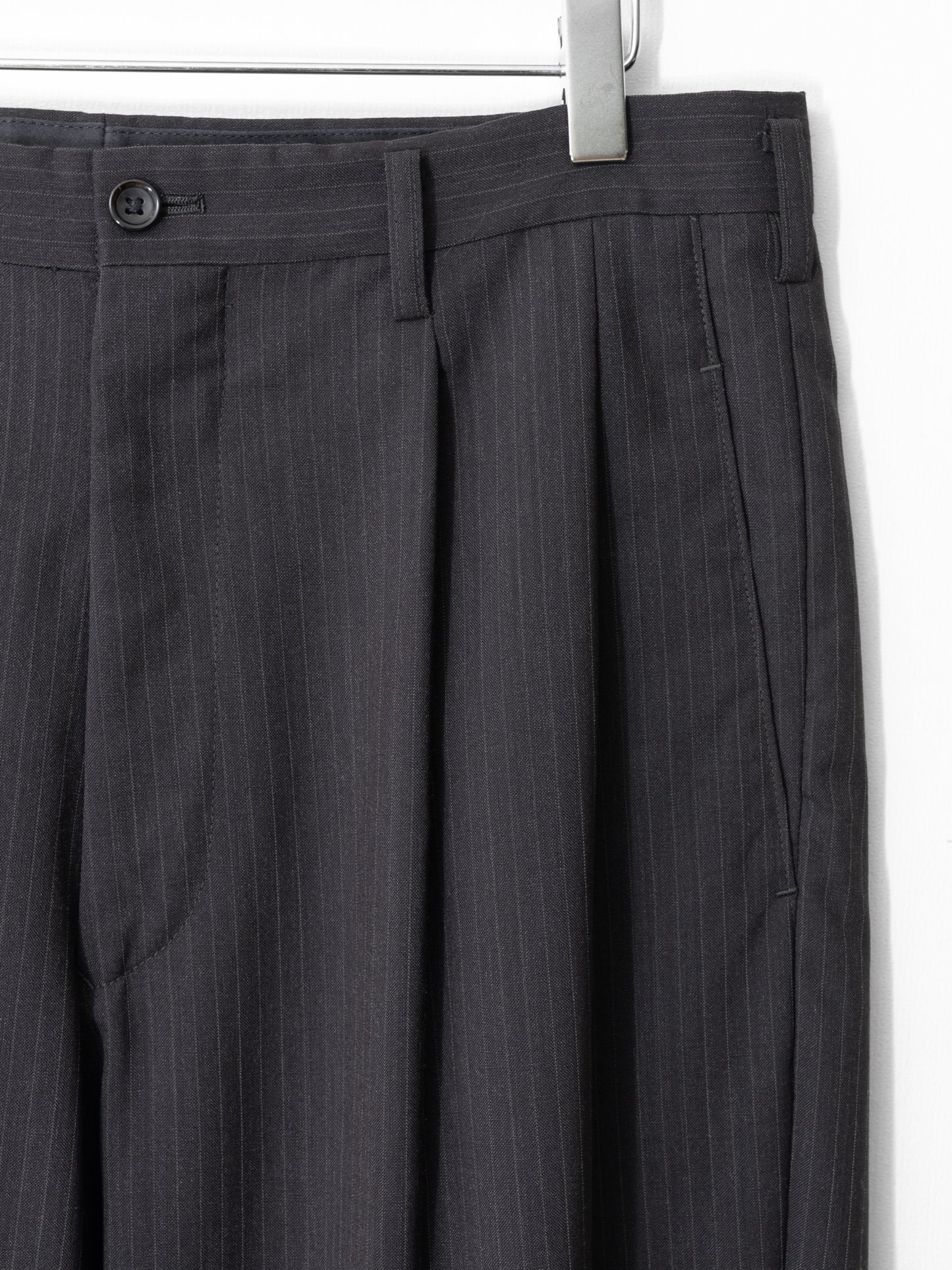 double pleat pinstripe trousers coffee ∙ wool poly ∙ medium