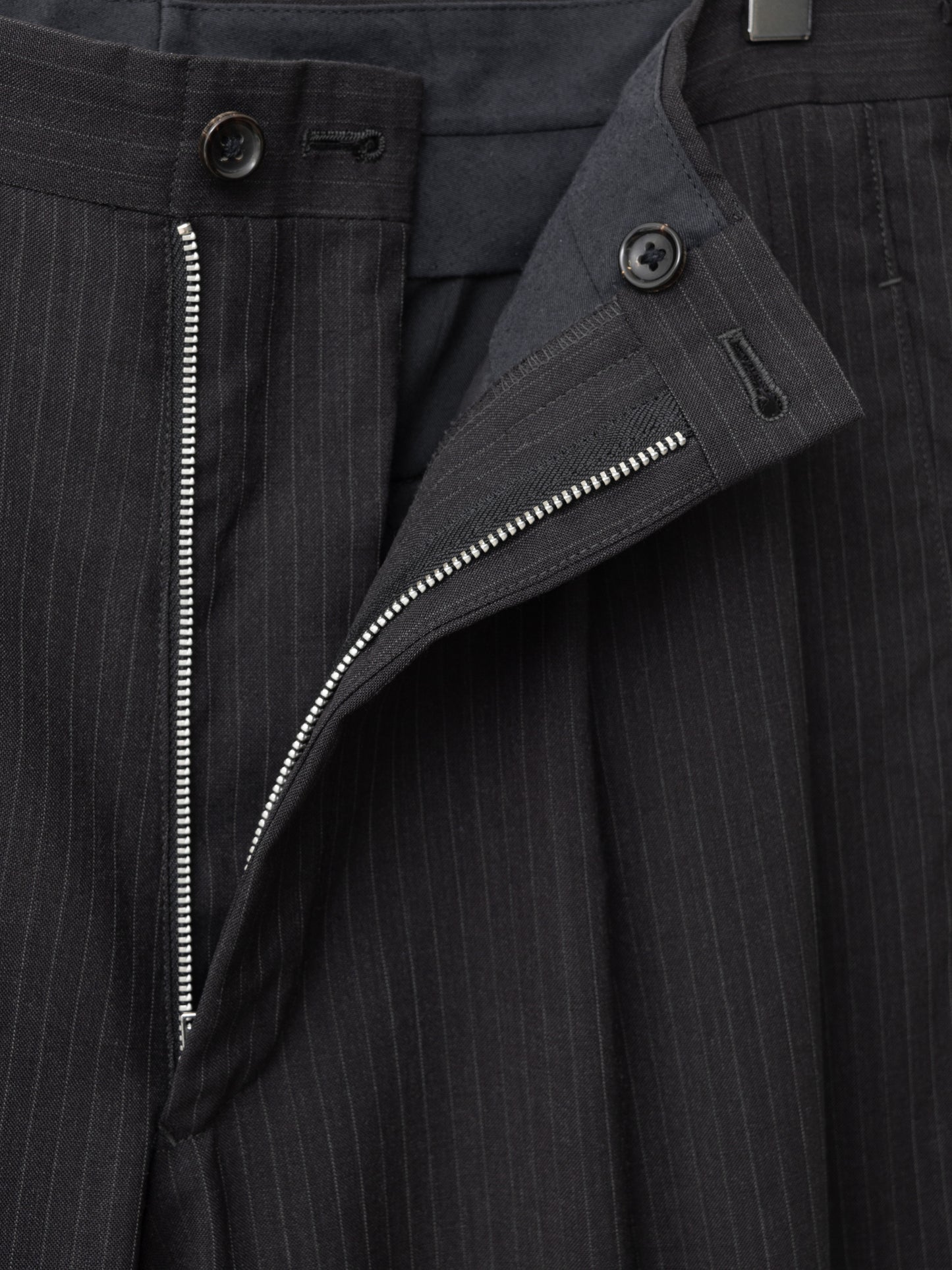 double pleat pinstripe trousers coffee ∙ wool poly ∙ medium