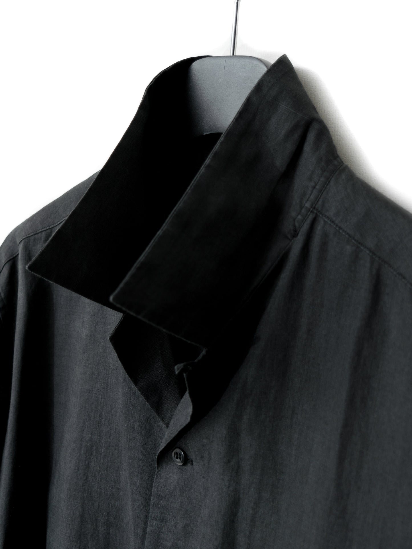 open collar shirt black ∙ ramie ∙ large