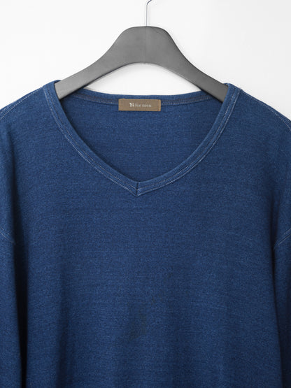 garment dyed v-neck longsleeve indigo ∙ cotton ∙ one size