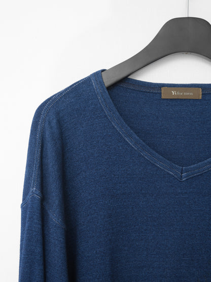 garment dyed v-neck longsleeve indigo ∙ cotton ∙ one size