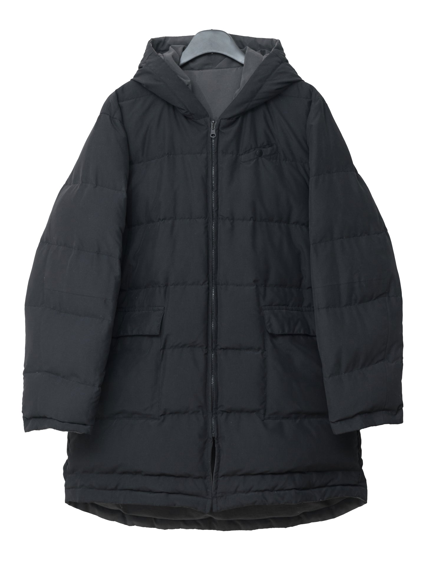 reversible hooded down jacket carbon black ∙ cotton nylon ∙ large