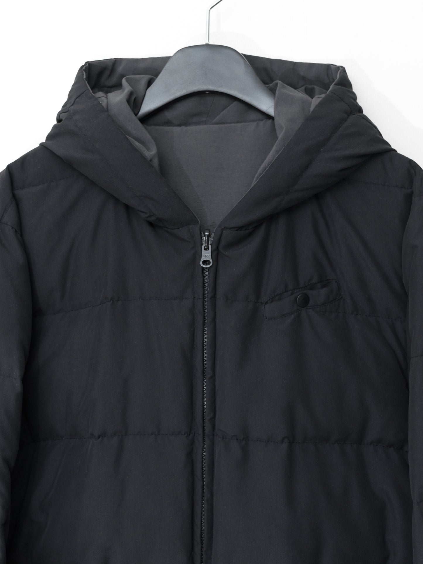 reversible hooded down jacket carbon black ∙ cotton nylon ∙ large