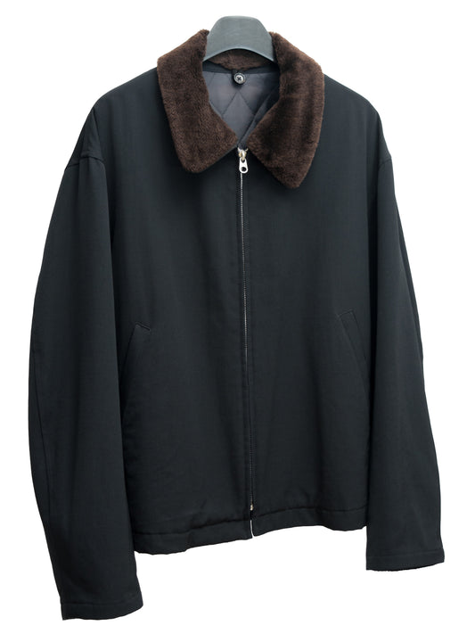 fur collar blouson black ∙ wool ∙ one size