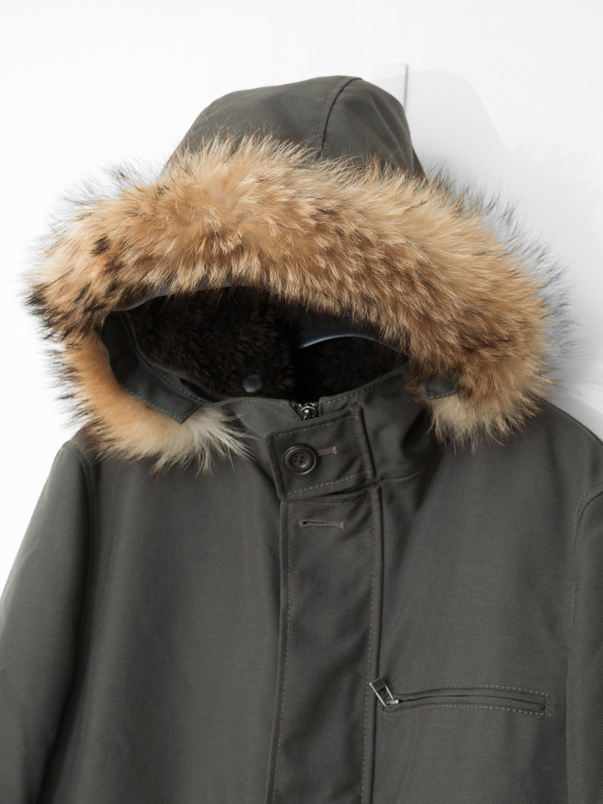 Fur Hooded Removable Liner Jacket Olive Drab