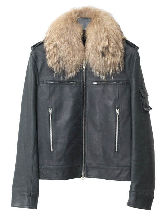 fur collared rider jacket black ∙ lambskin ∙ medium