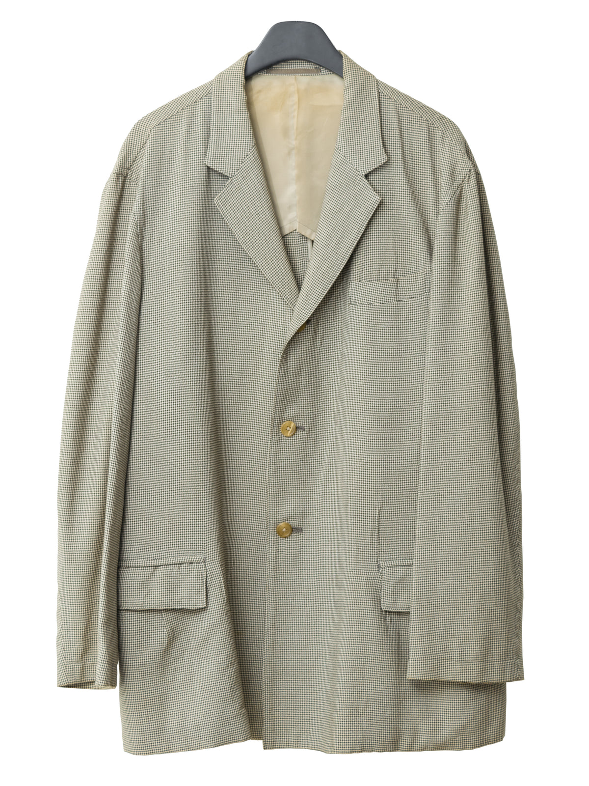Straight Hem Tailored Jacket Beige Houndstooth