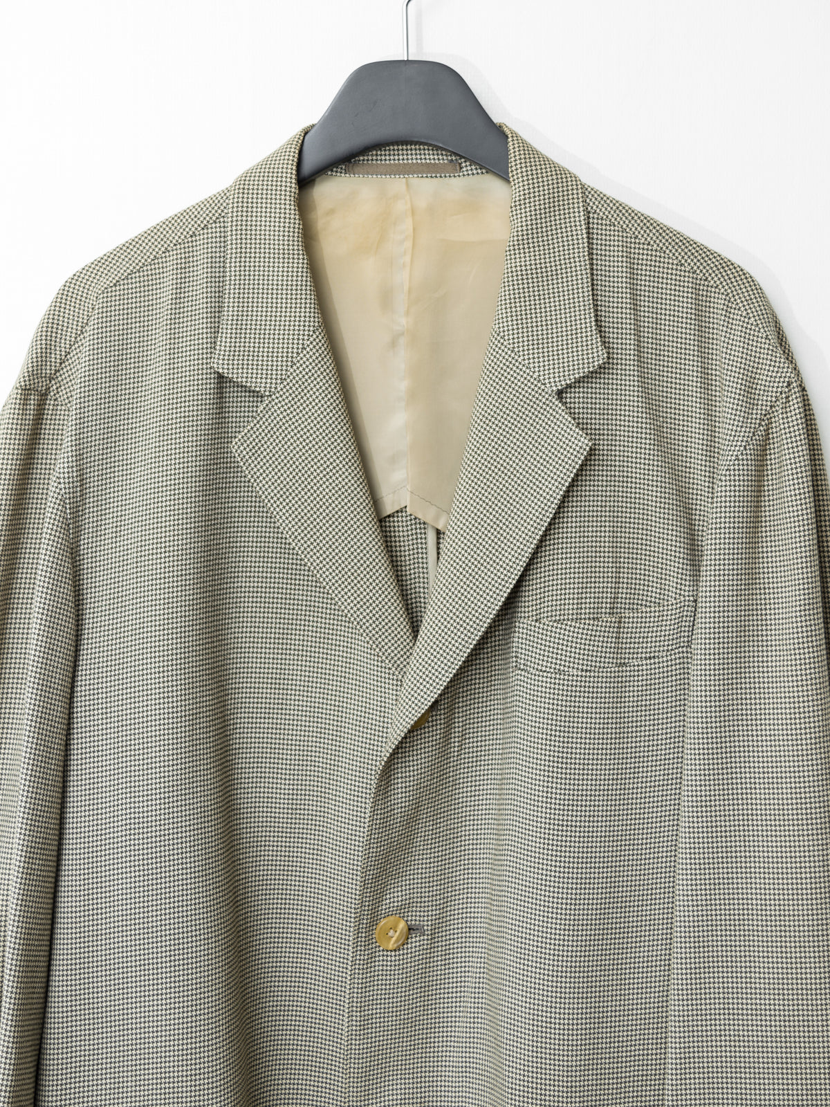 Straight Hem Tailored Jacket Beige Houndstooth