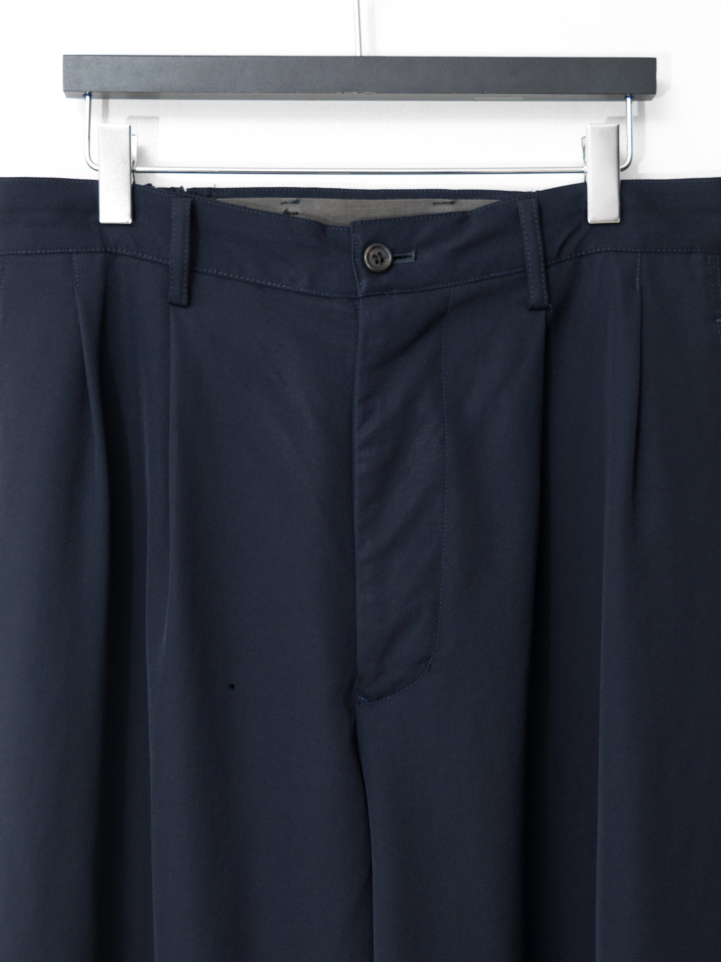 elastic waist double pleat trousers navy ∙ wool gabardine ∙ one size