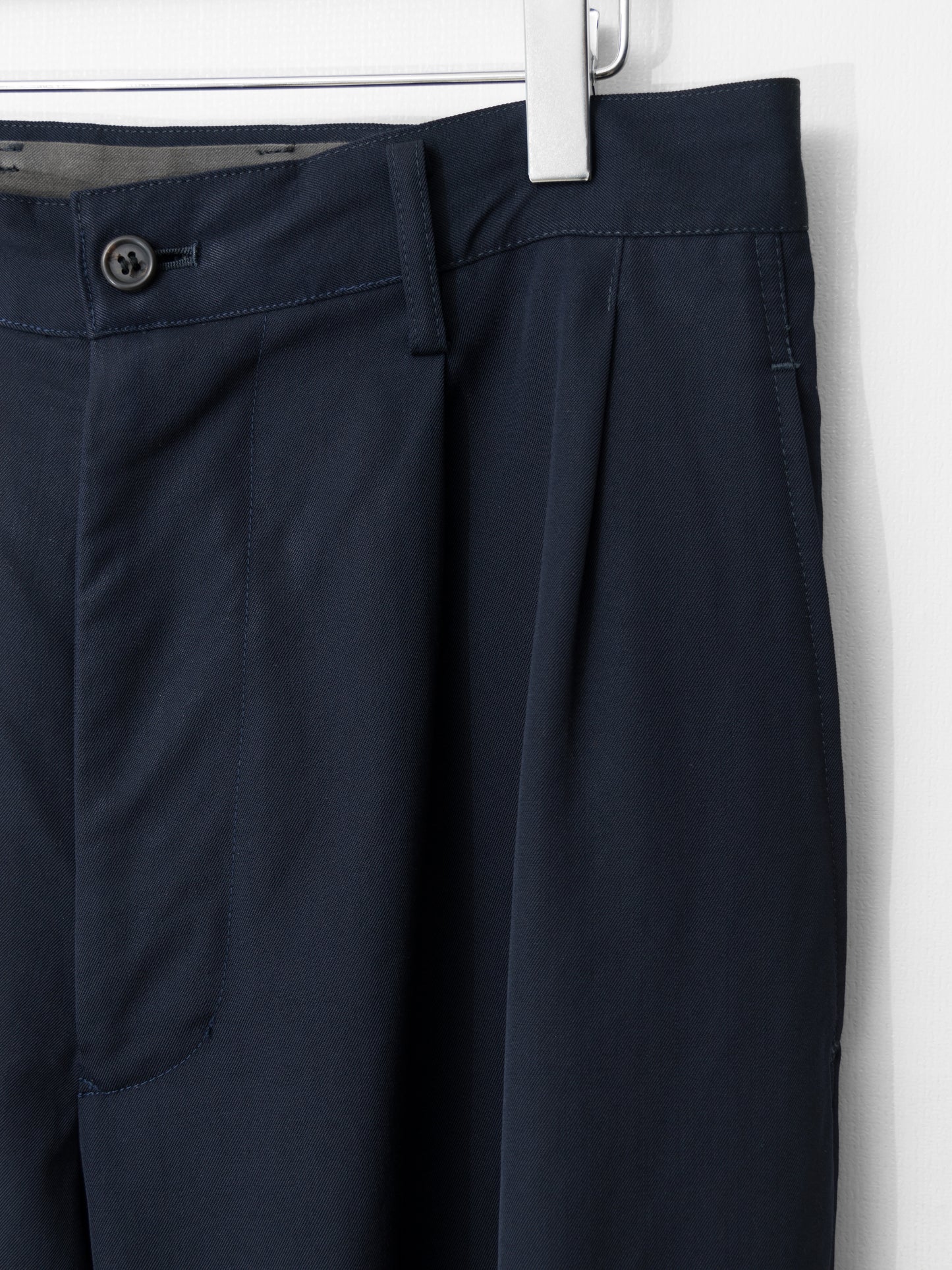 elastic waist double pleat trousers navy ∙ wool gabardine ∙ one size