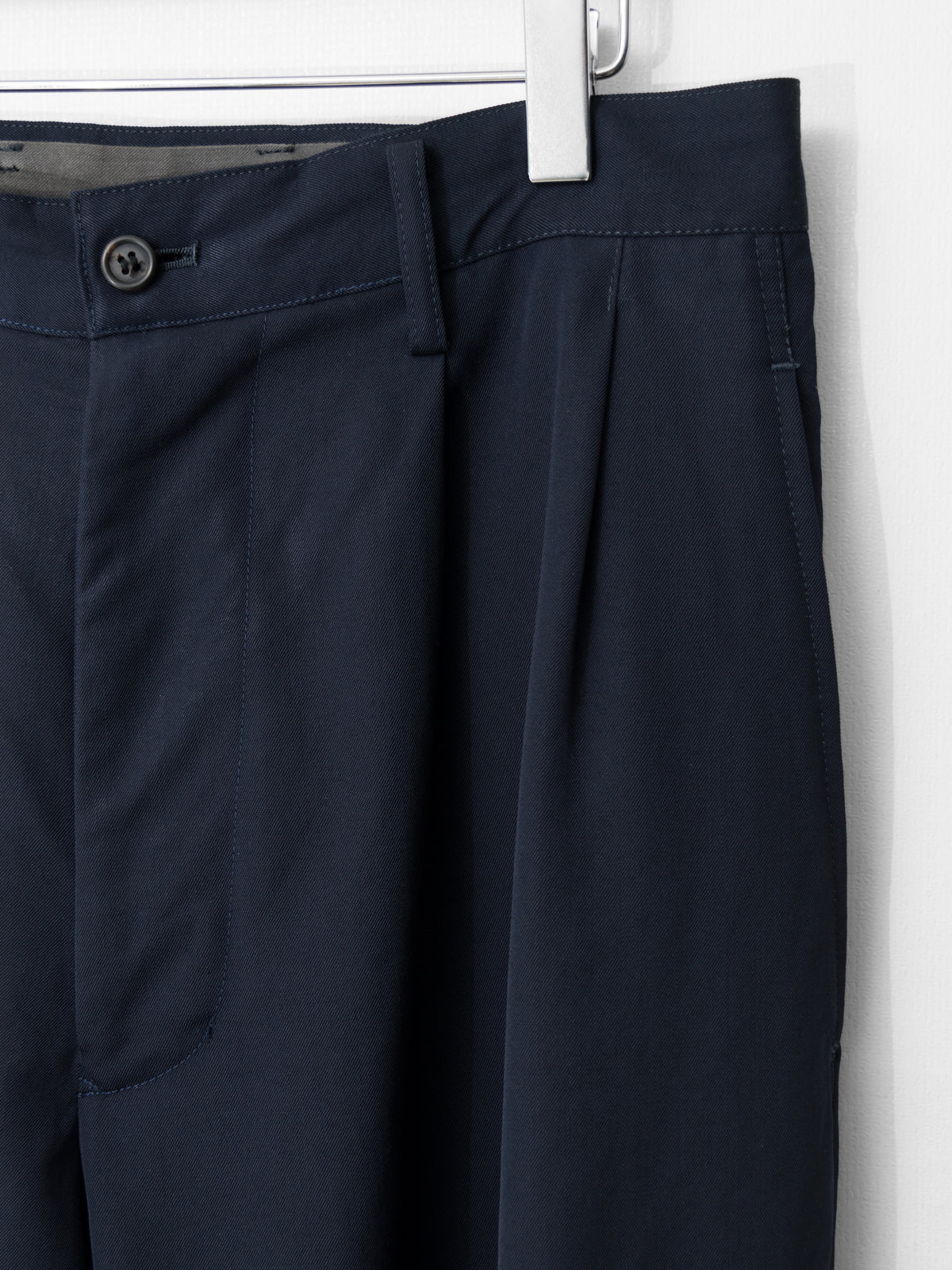Elastic Waist Double Pleat Trousers Navy