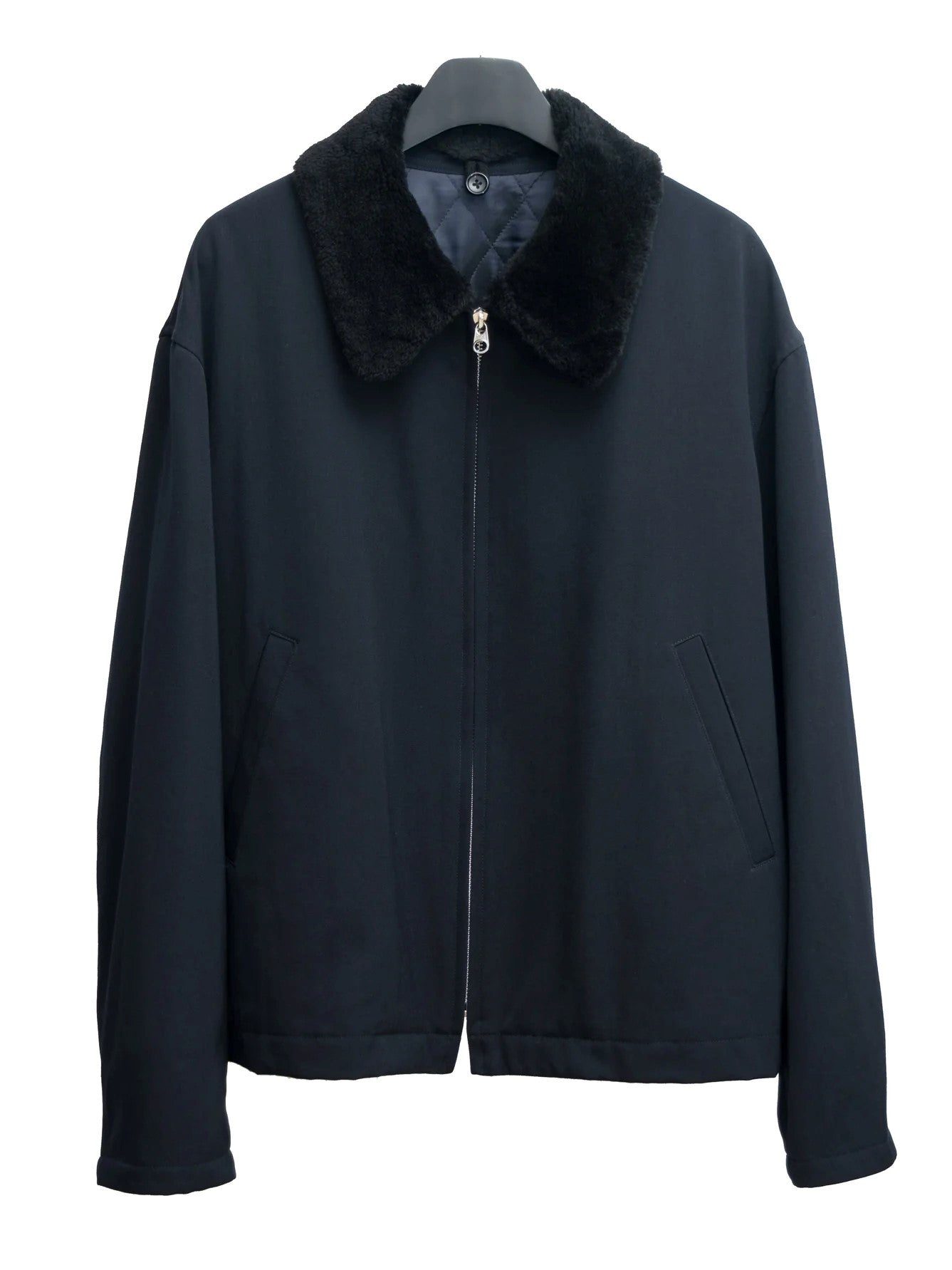 fur collar blouson navy ∙ wool ∙ one size