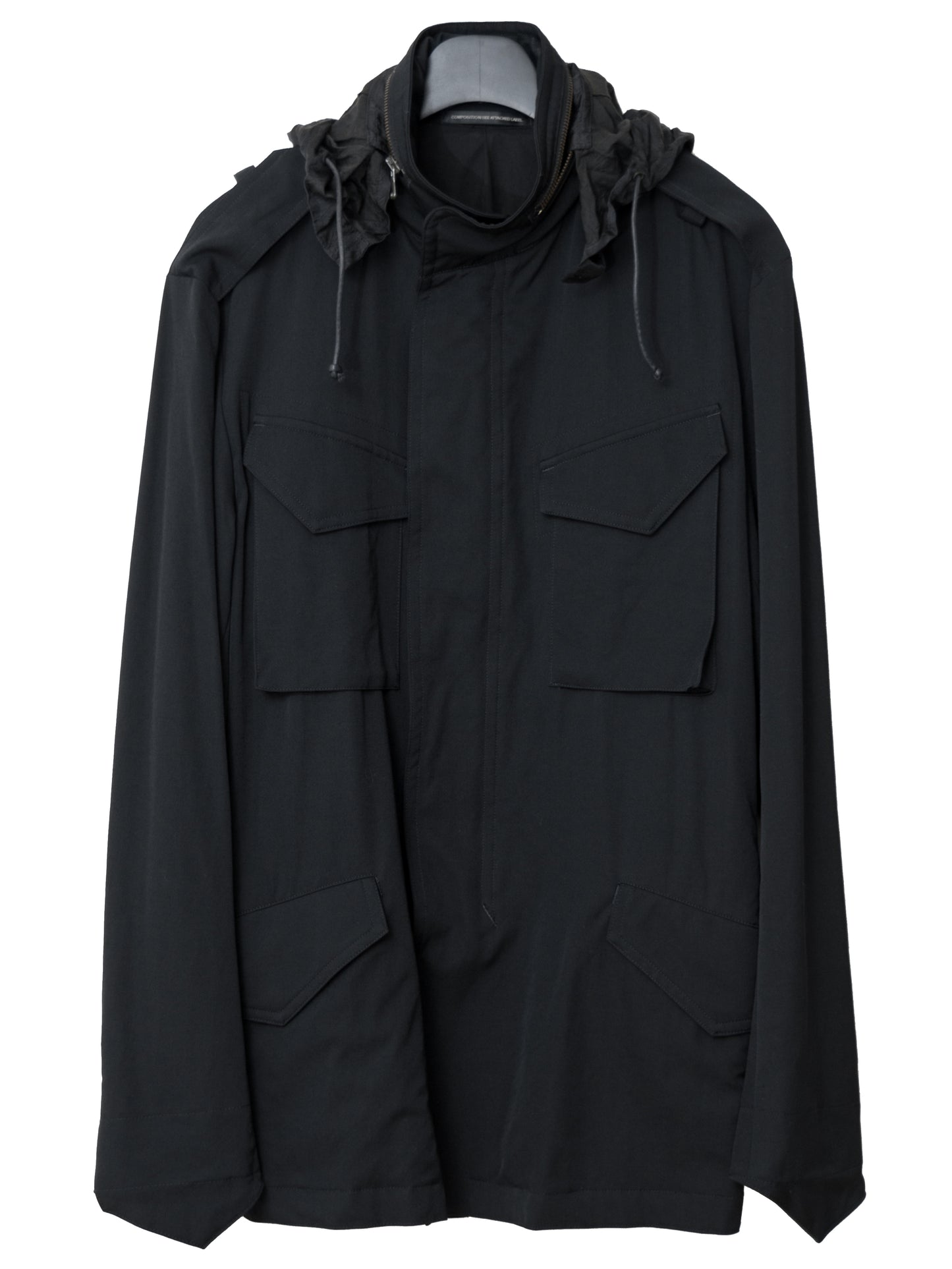 s/s 09 silk hooded m-65 jacket black ∙ wool gabardine ∙ large