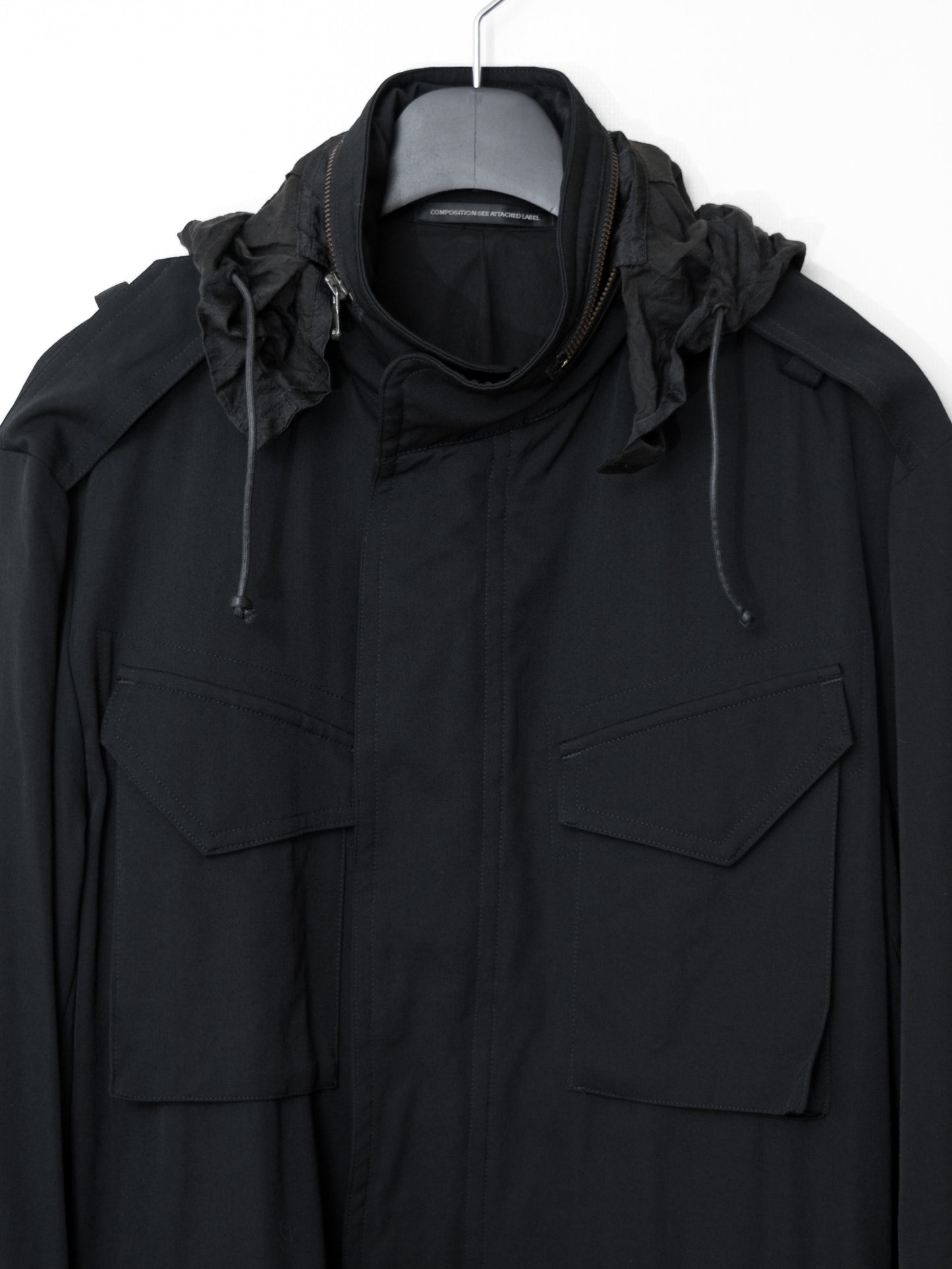 s/s 09 silk hooded m-65 jacket black ∙ wool gabardine ∙ large