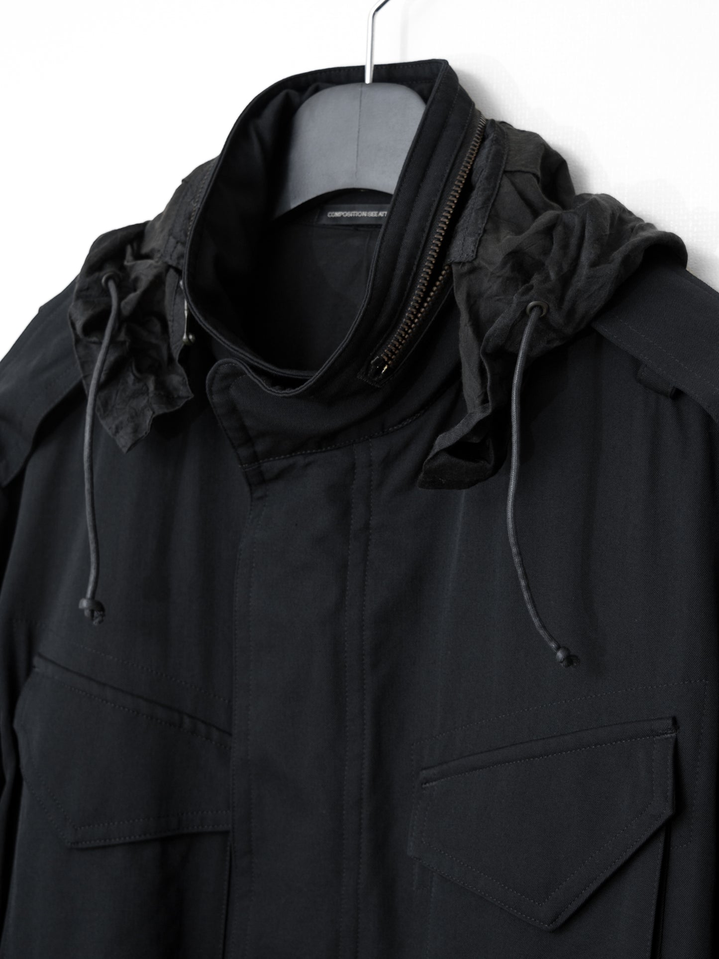 s/s 09 silk hooded m-65 jacket black ∙ wool gabardine ∙ large