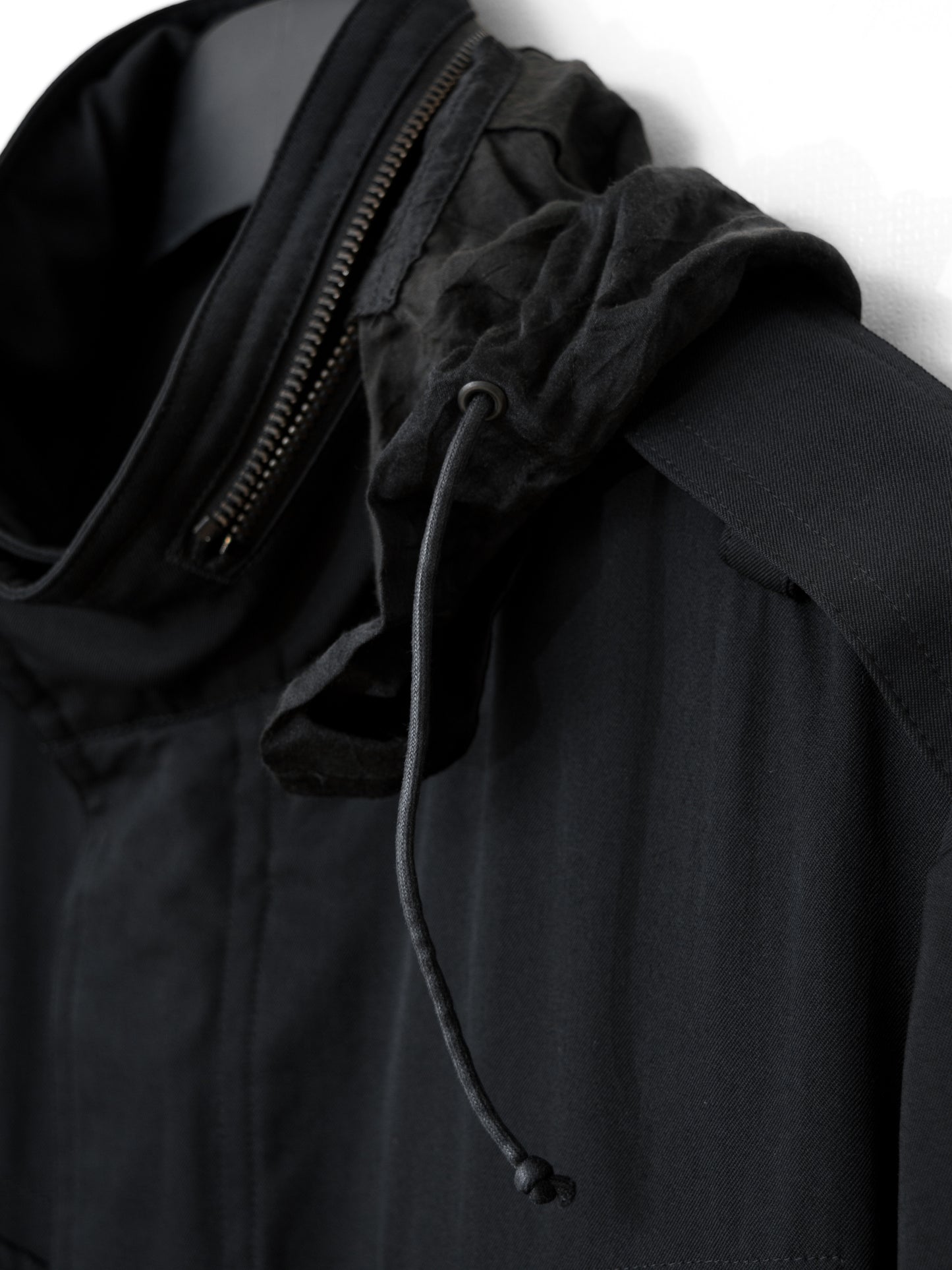 s/s 09 silk hooded m-65 jacket black ∙ wool gabardine ∙ large