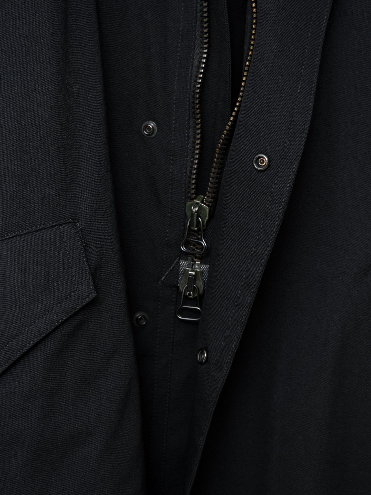 s/s 09 silk hooded m-65 jacket black ∙ wool gabardine ∙ large