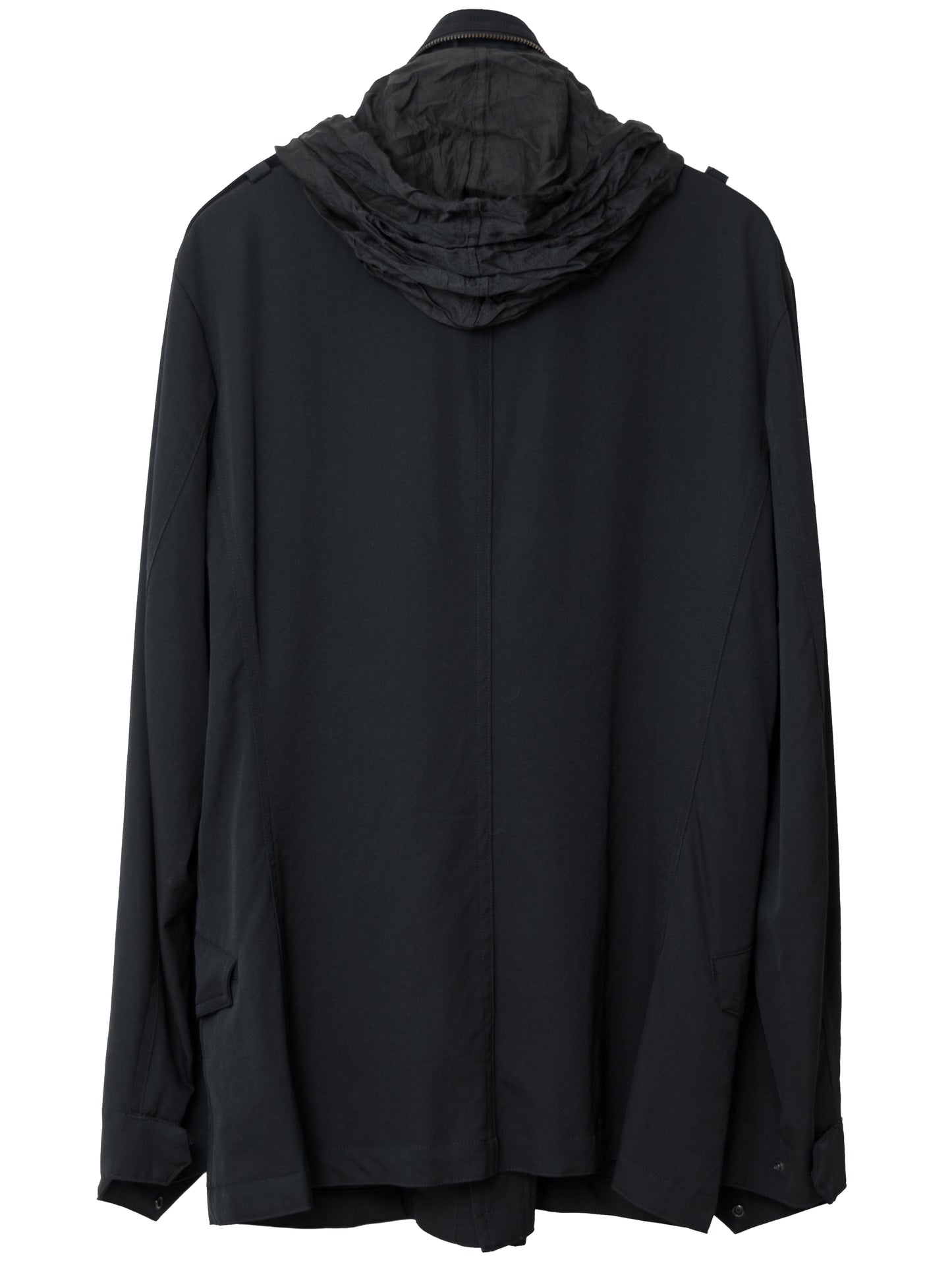 s/s 09 silk hooded m-65 jacket black ∙ wool gabardine ∙ large