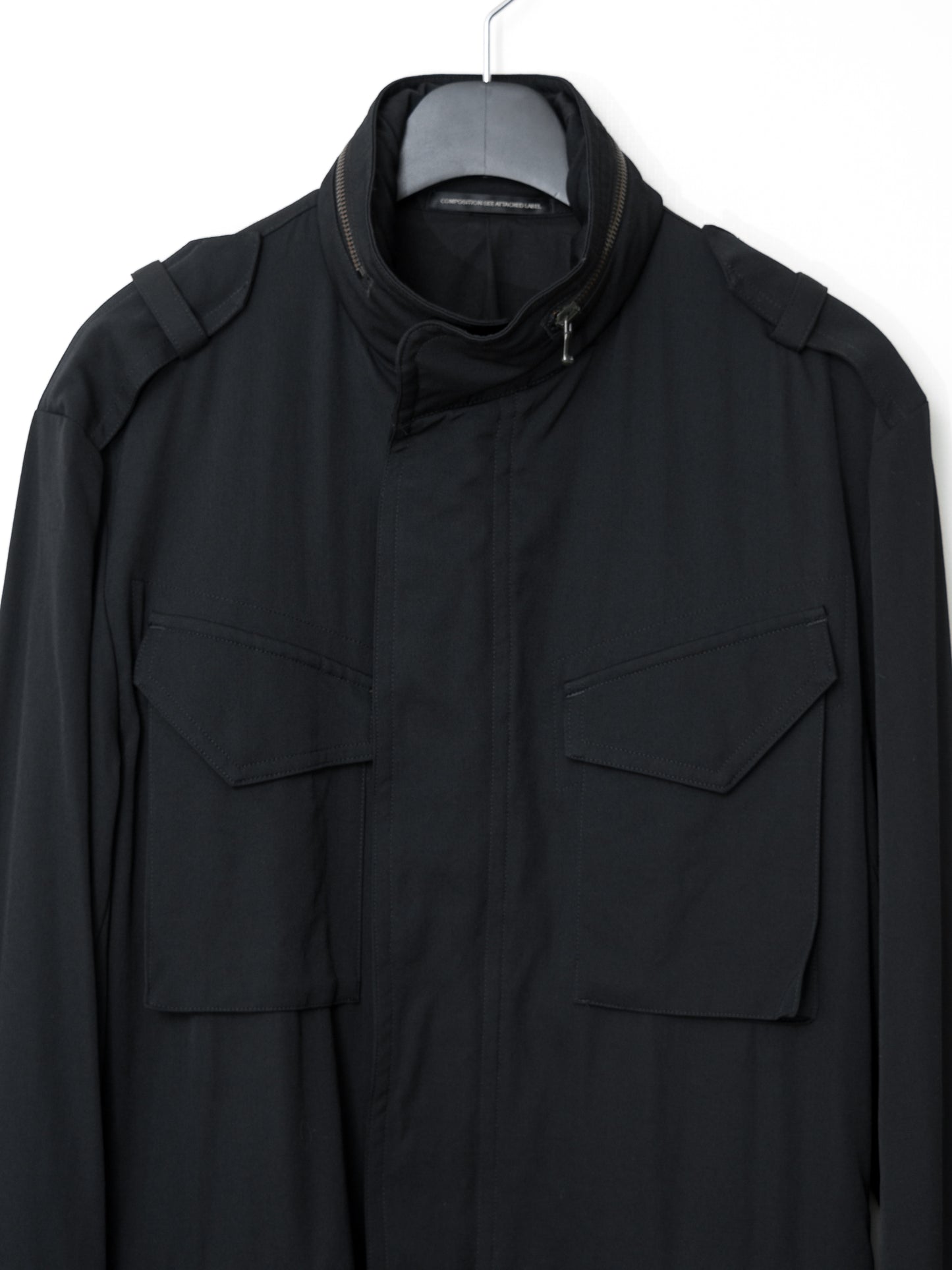 s/s 09 silk hooded m-65 jacket black ∙ wool gabardine ∙ large