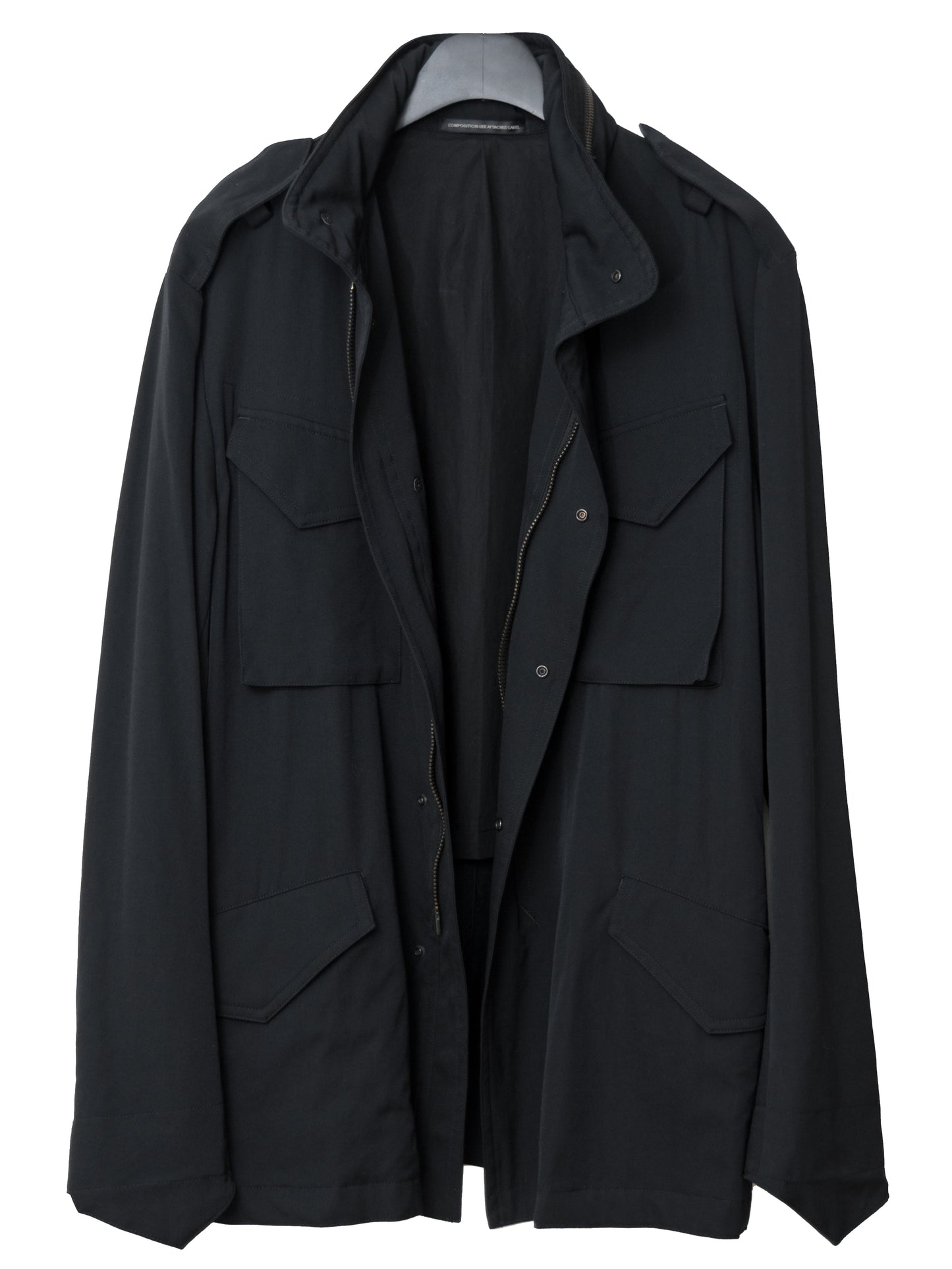 s/s 09 silk hooded m-65 jacket black ∙ wool gabardine ∙ large