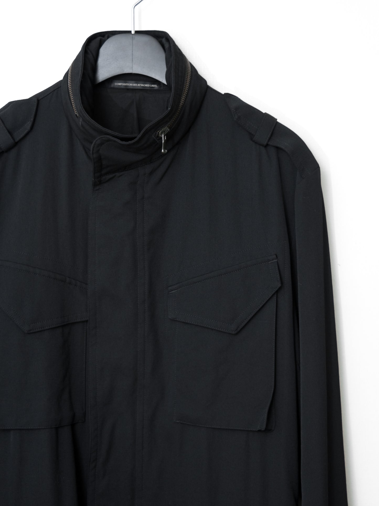 s/s 09 silk hooded m-65 jacket black ∙ wool gabardine ∙ large