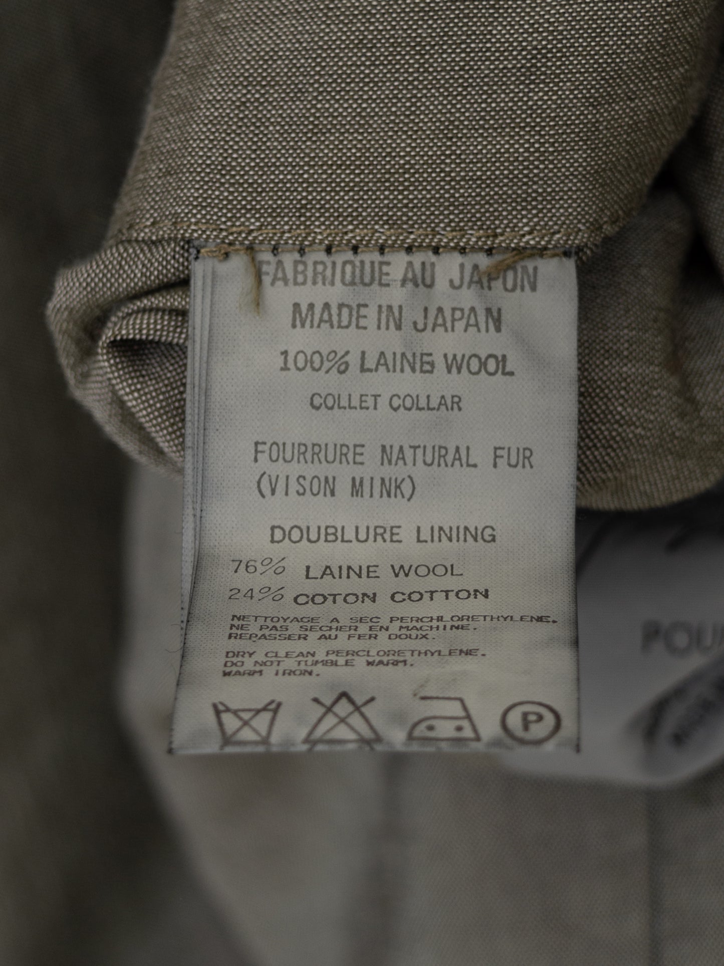 a/w 98 garment dyed mink collar half coat brown ∙ wool gabardine ∙ medium