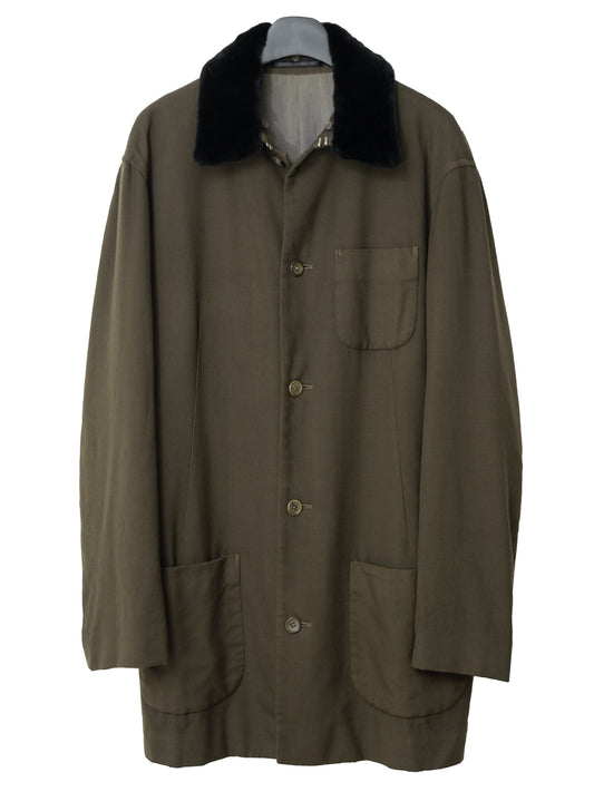 a/w 98 garment dyed mink collar half coat brown ∙ wool gabardine ∙ medium