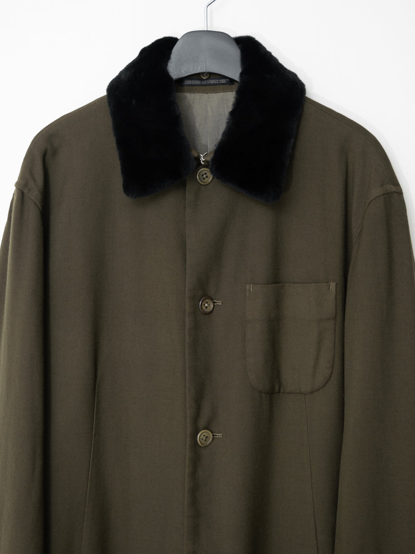 a/w 98 garment dyed mink collar half coat brown ∙ wool gabardine ∙ medium