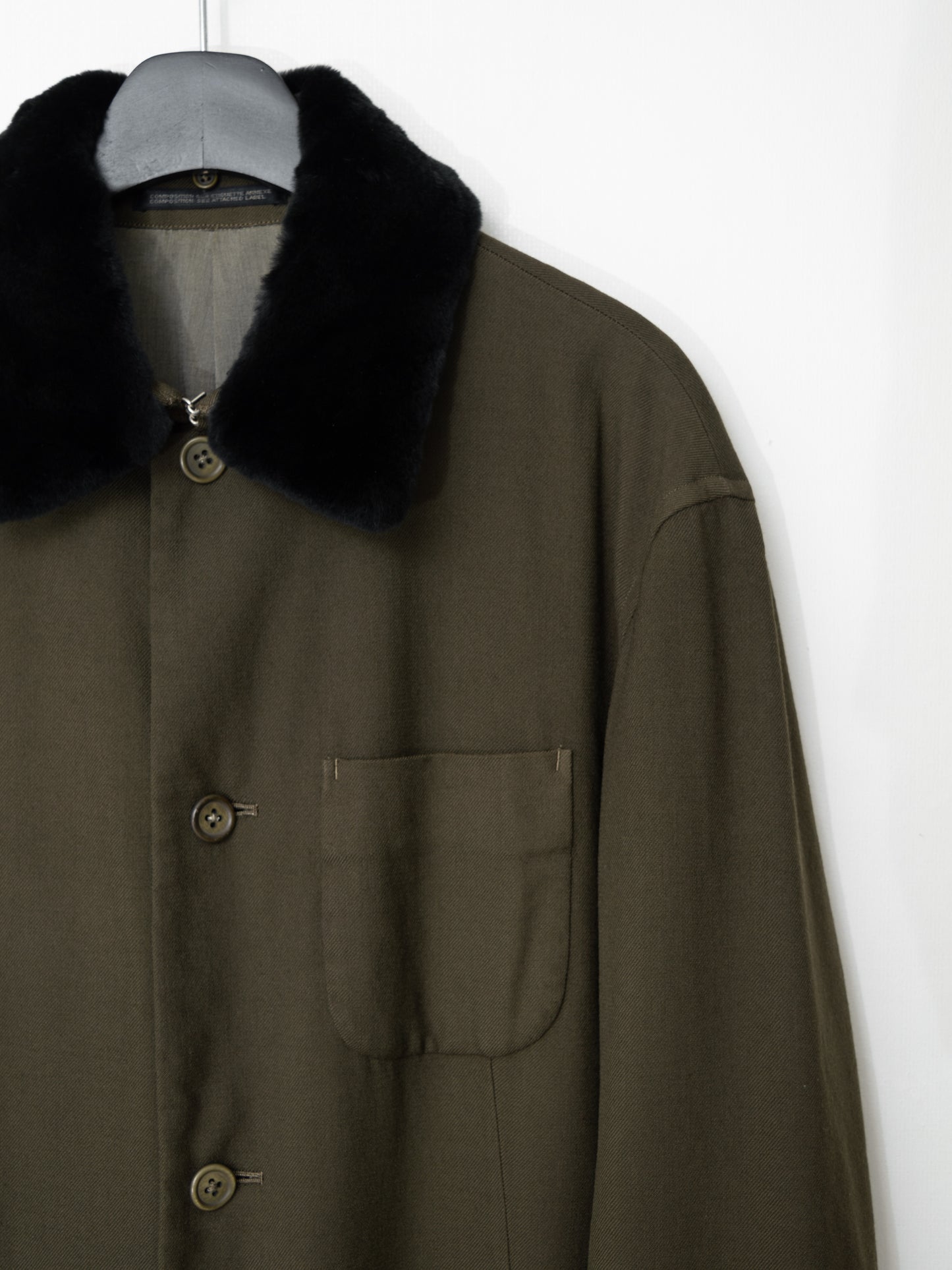 a/w 98 garment dyed mink collar half coat brown ∙ wool gabardine ∙ medium