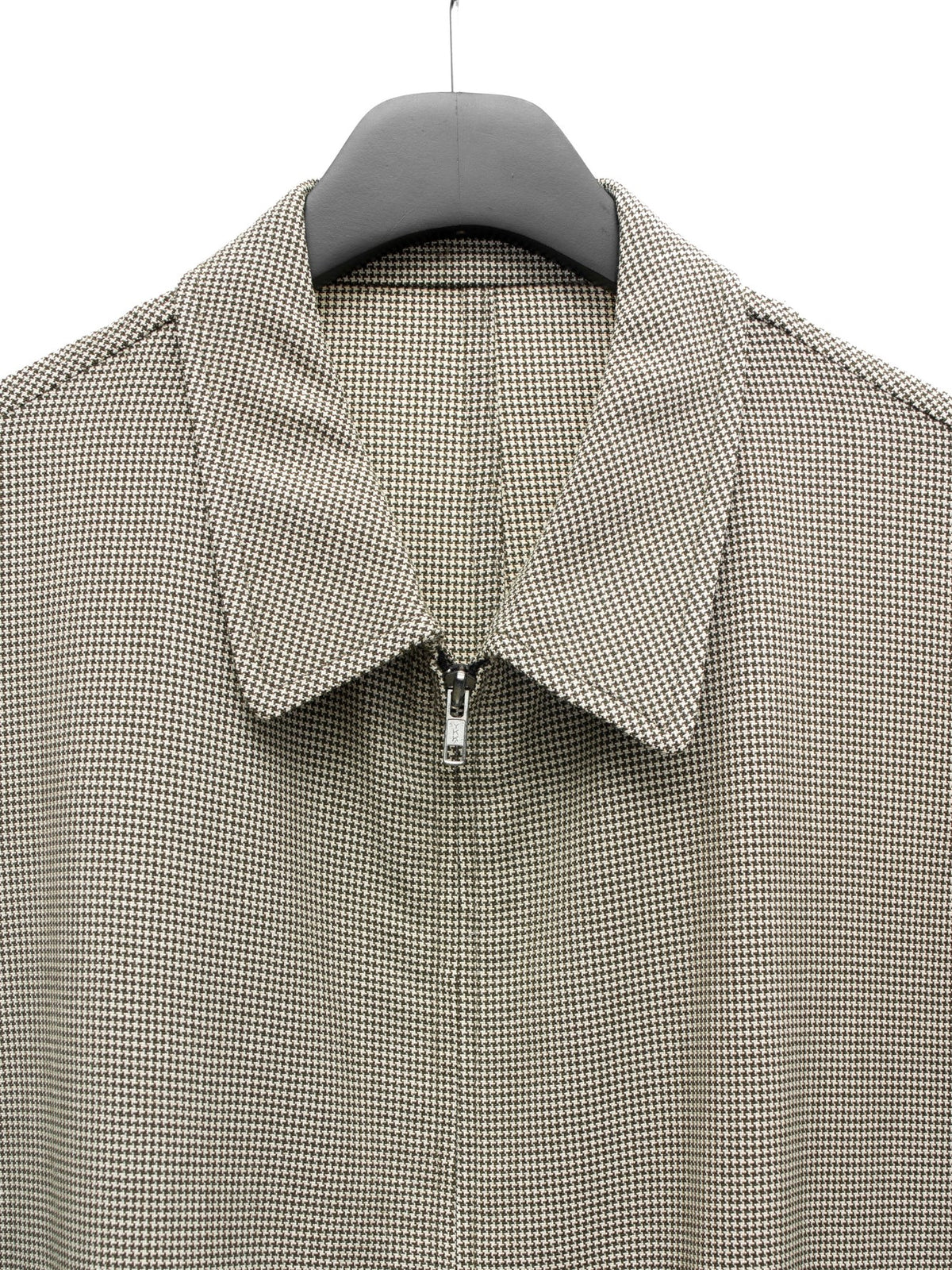Zip Front Blouson Beige Houndstooth