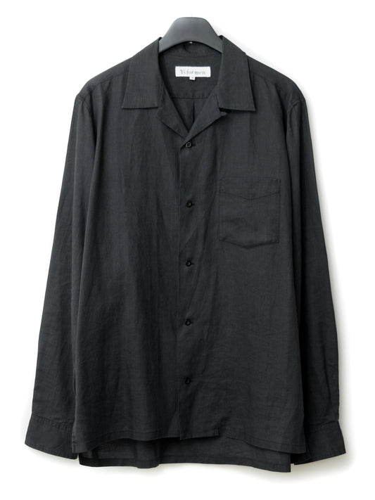 open collar shirt black ∙ ramie ∙ large