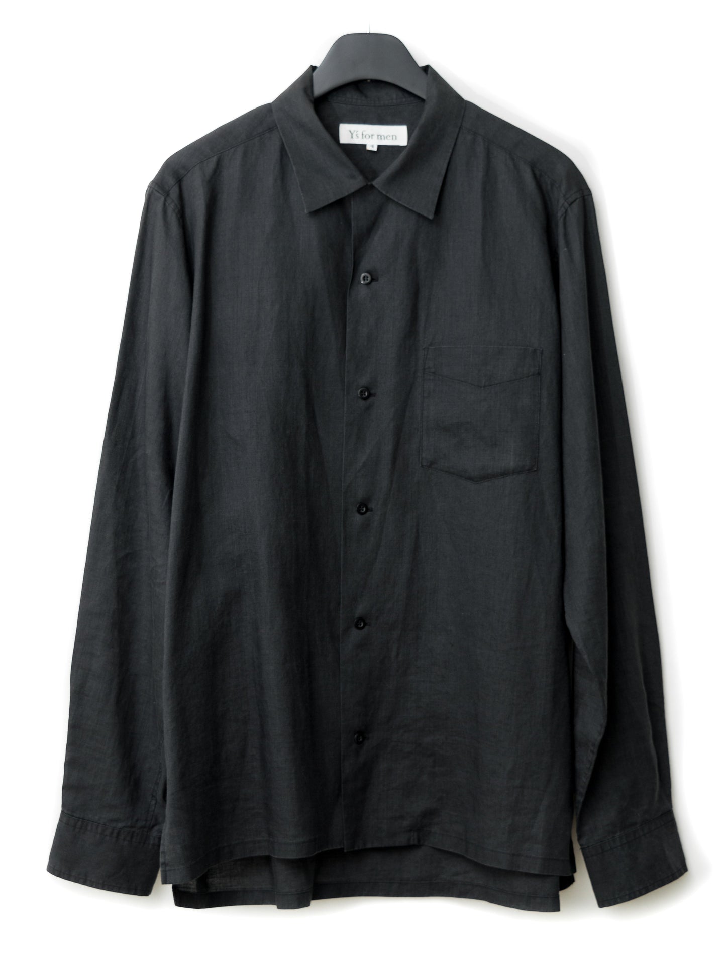 open collar shirt black ∙ ramie ∙ large