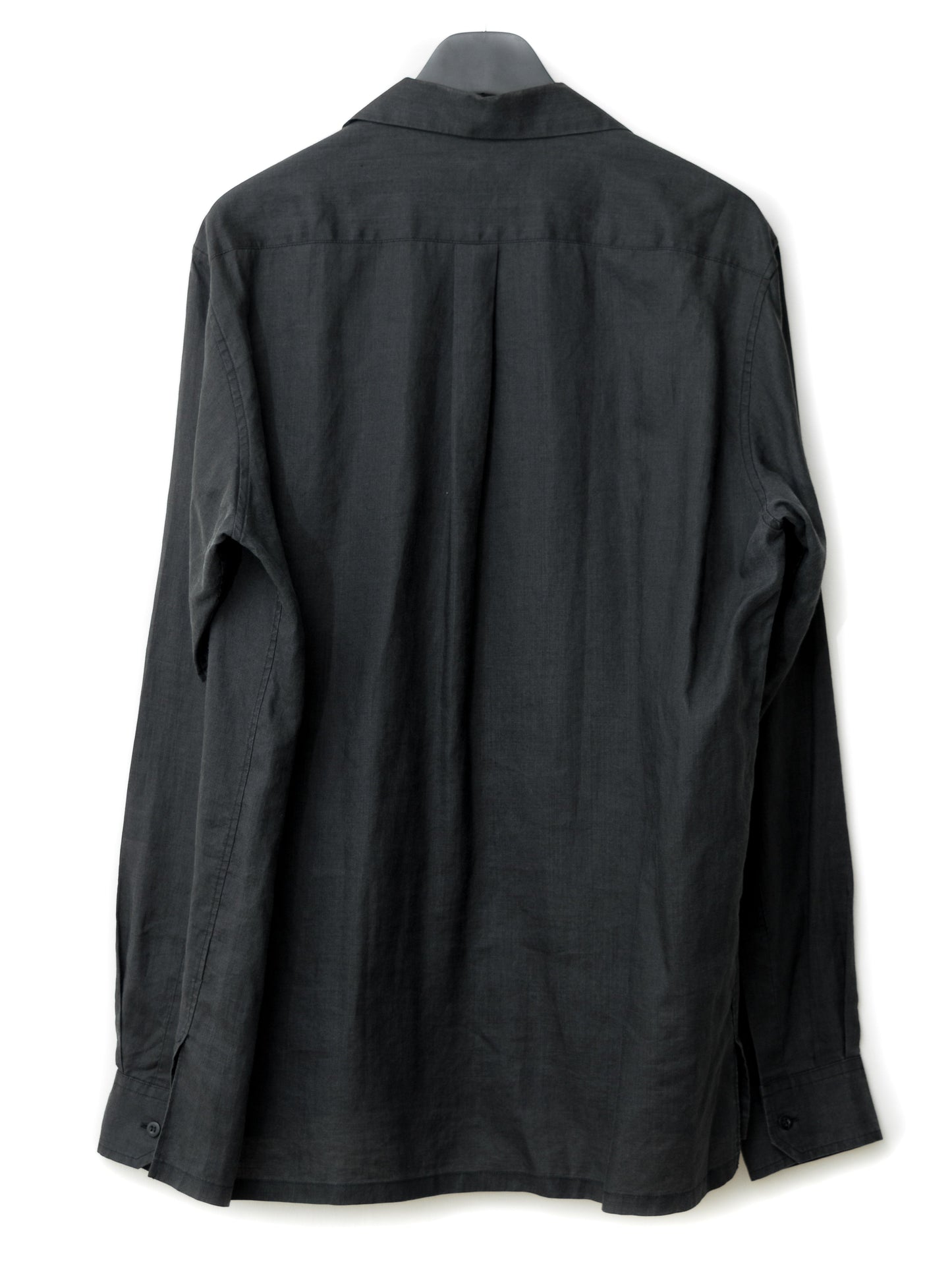 open collar shirt black ∙ ramie ∙ large