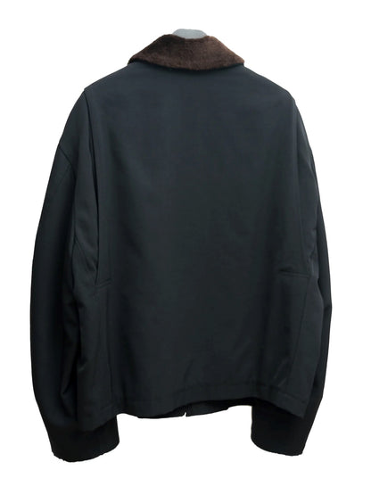 fur collar blouson black ∙ wool ∙ one size