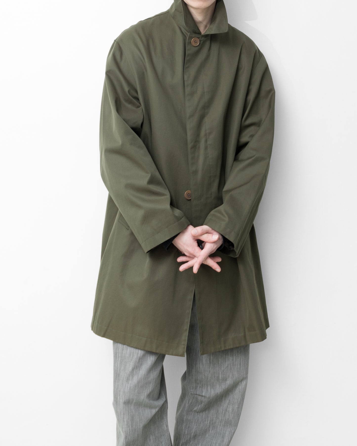 hidden placket mac coat olive