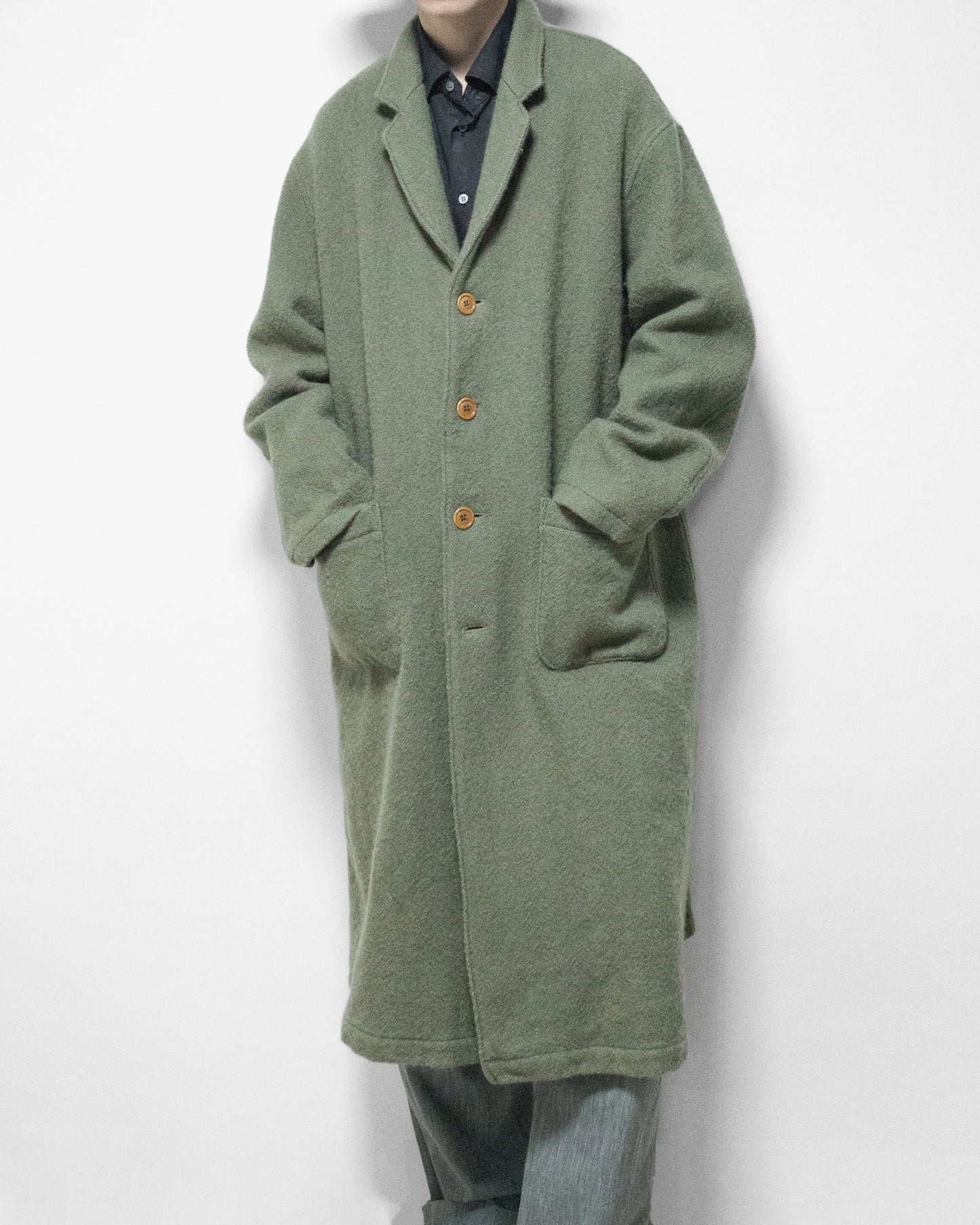 heavy 4 button coat dry moss