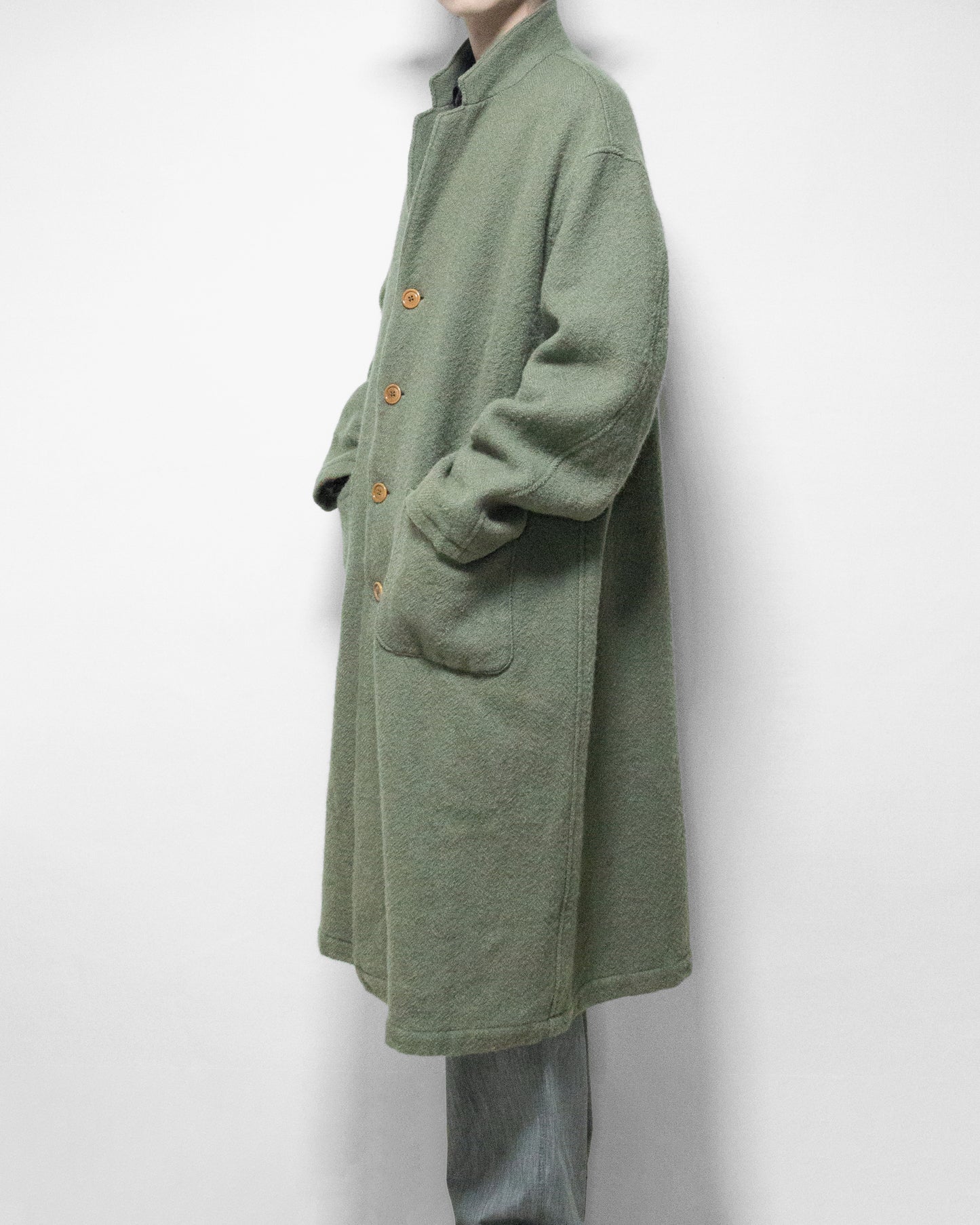 heavy 4 button coat dry moss