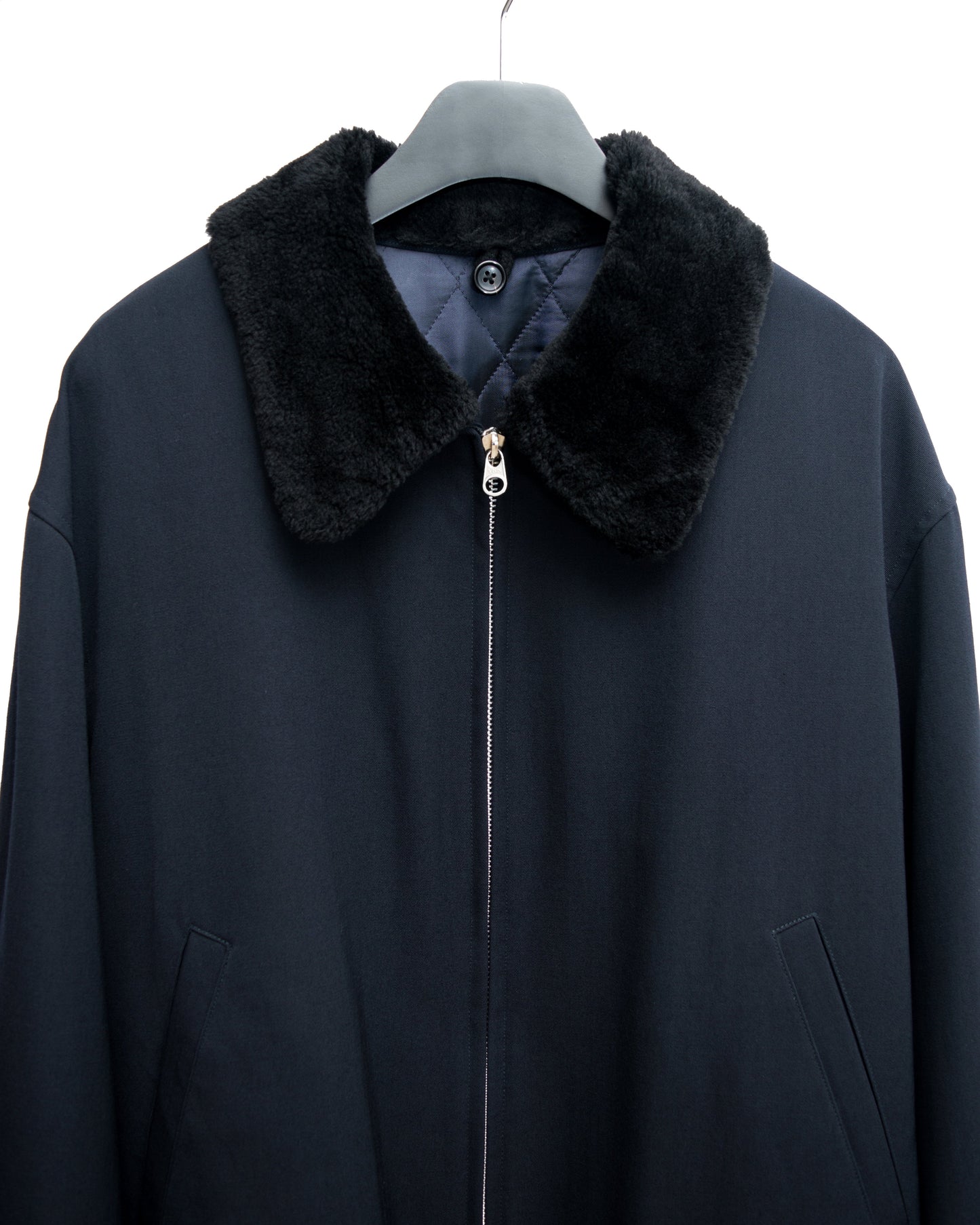 fur collar blouson navy ∙ wool ∙ one size