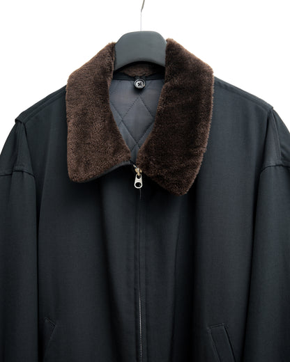 fur collar blouson black ∙ wool ∙ one size