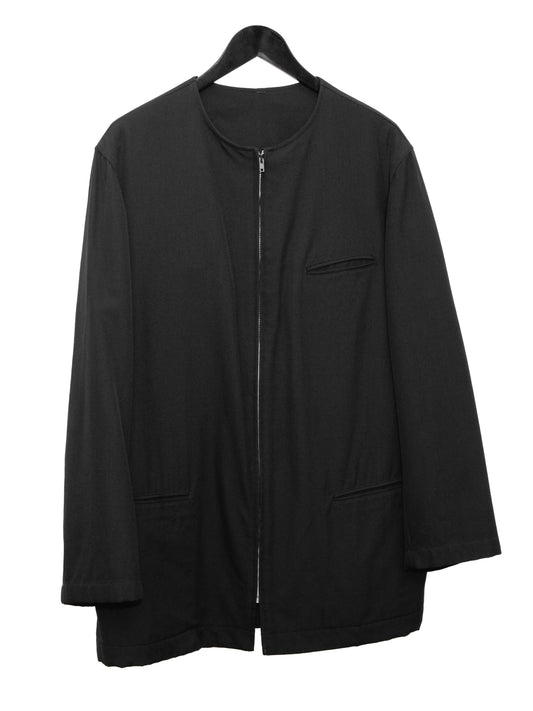 collarless zip jacket black ∙ wool ∙ medium